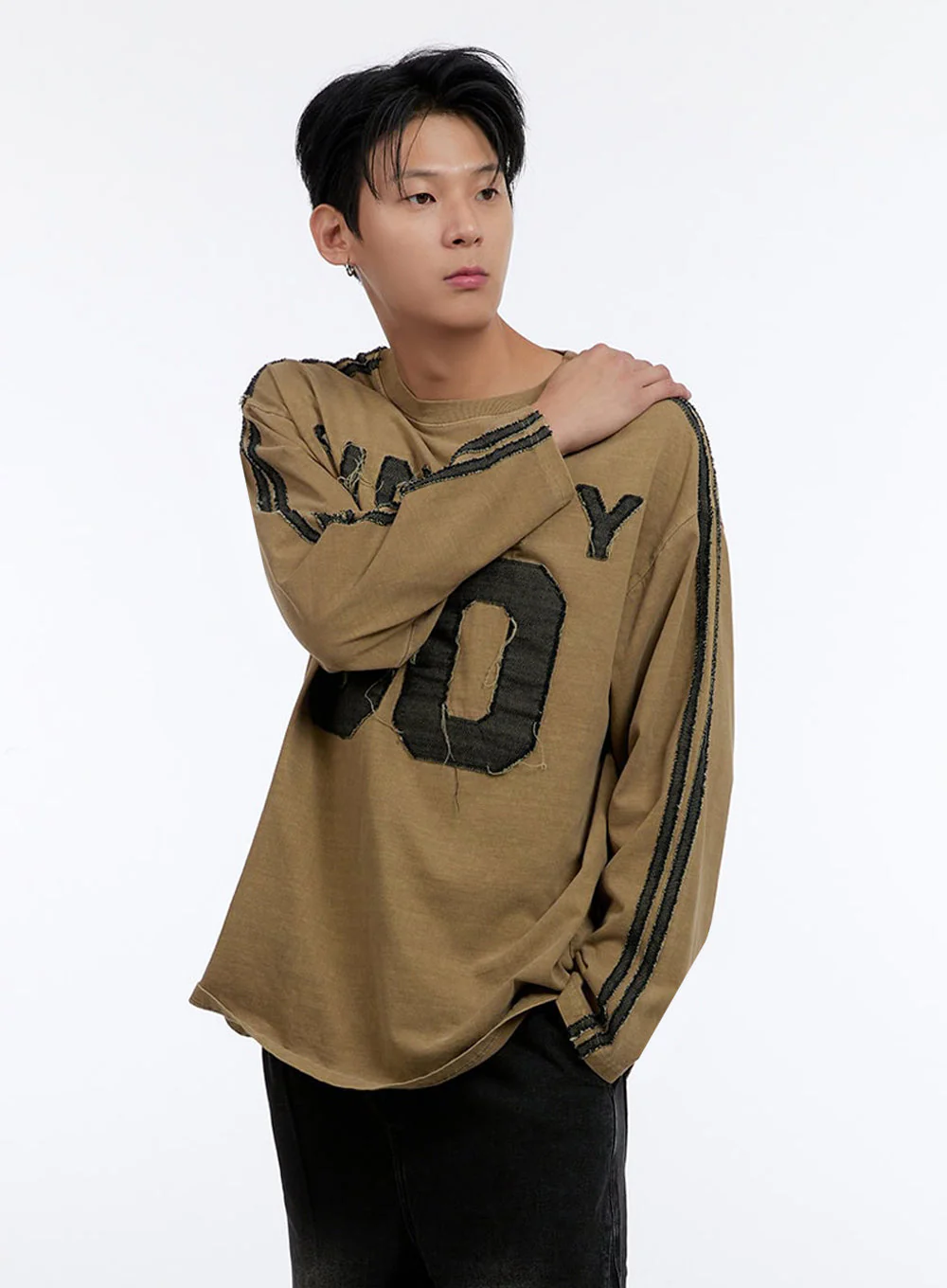 Men's Patchwork Round Neck Long Sleeve Shirt IO428 - Image 4