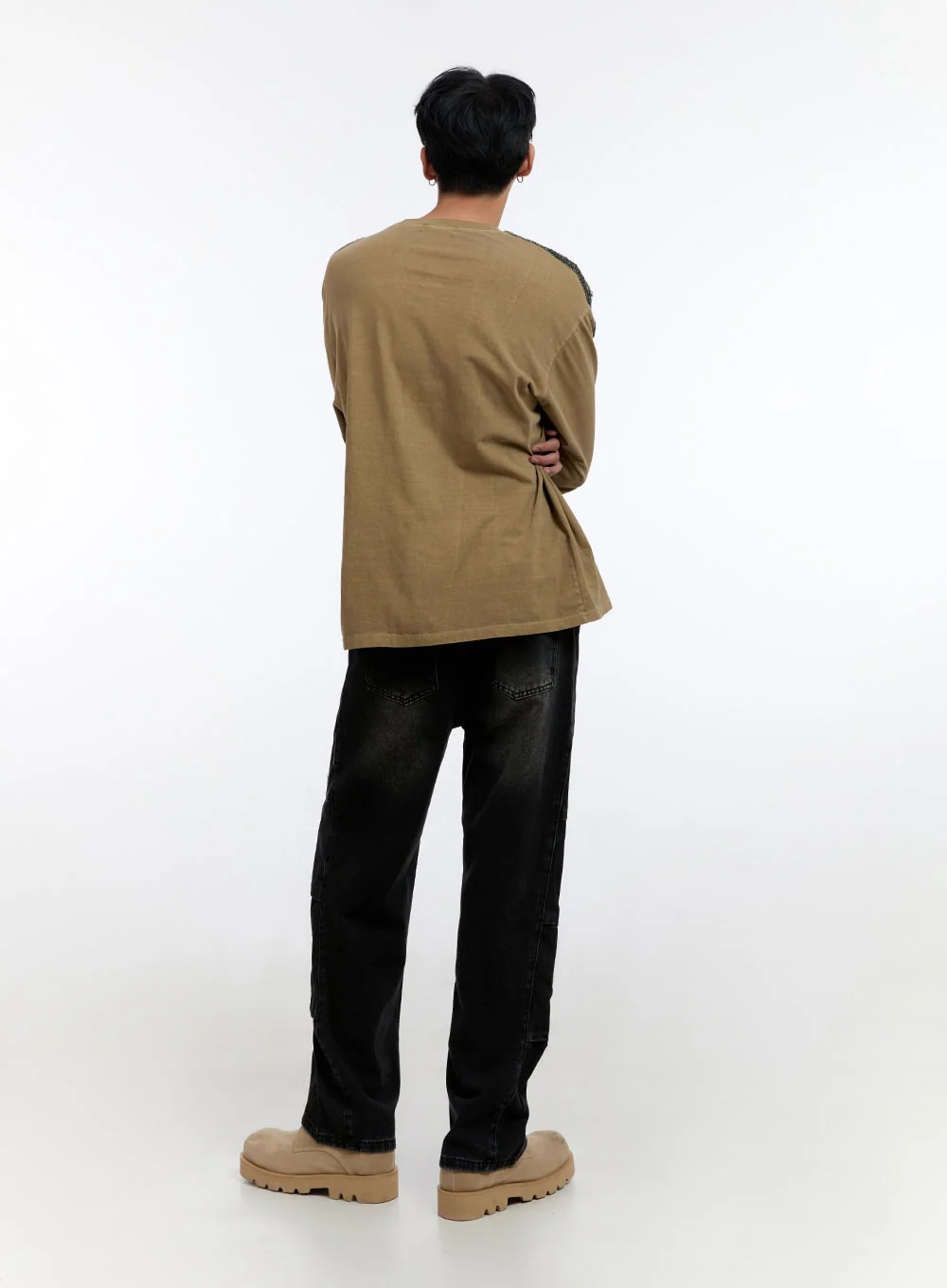 Men's Patchwork Round Neck Long Sleeve Shirt IO428 - Image 7