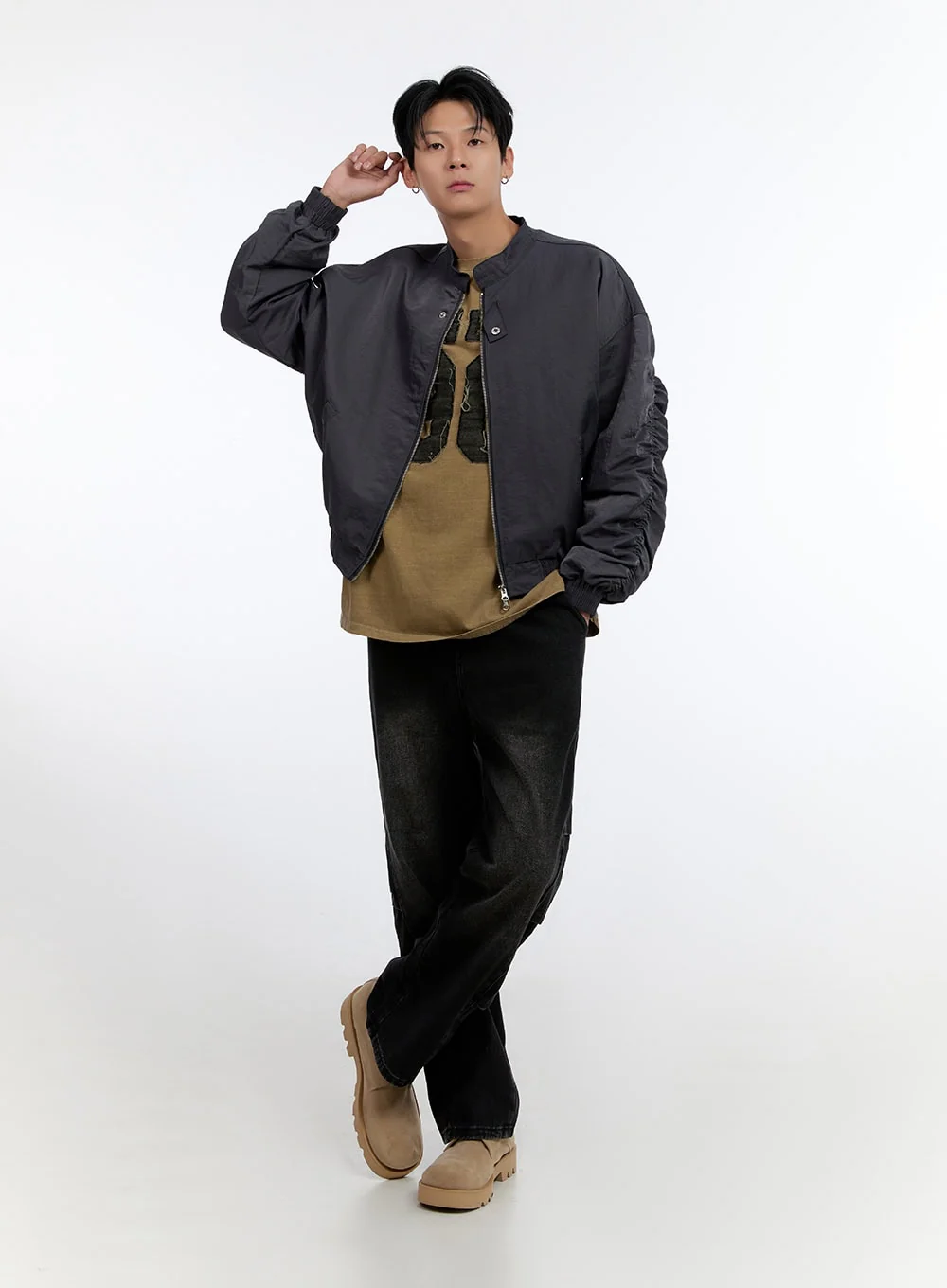 Men's Patchwork Round Neck Long Sleeve Shirt IO428 - Image 8