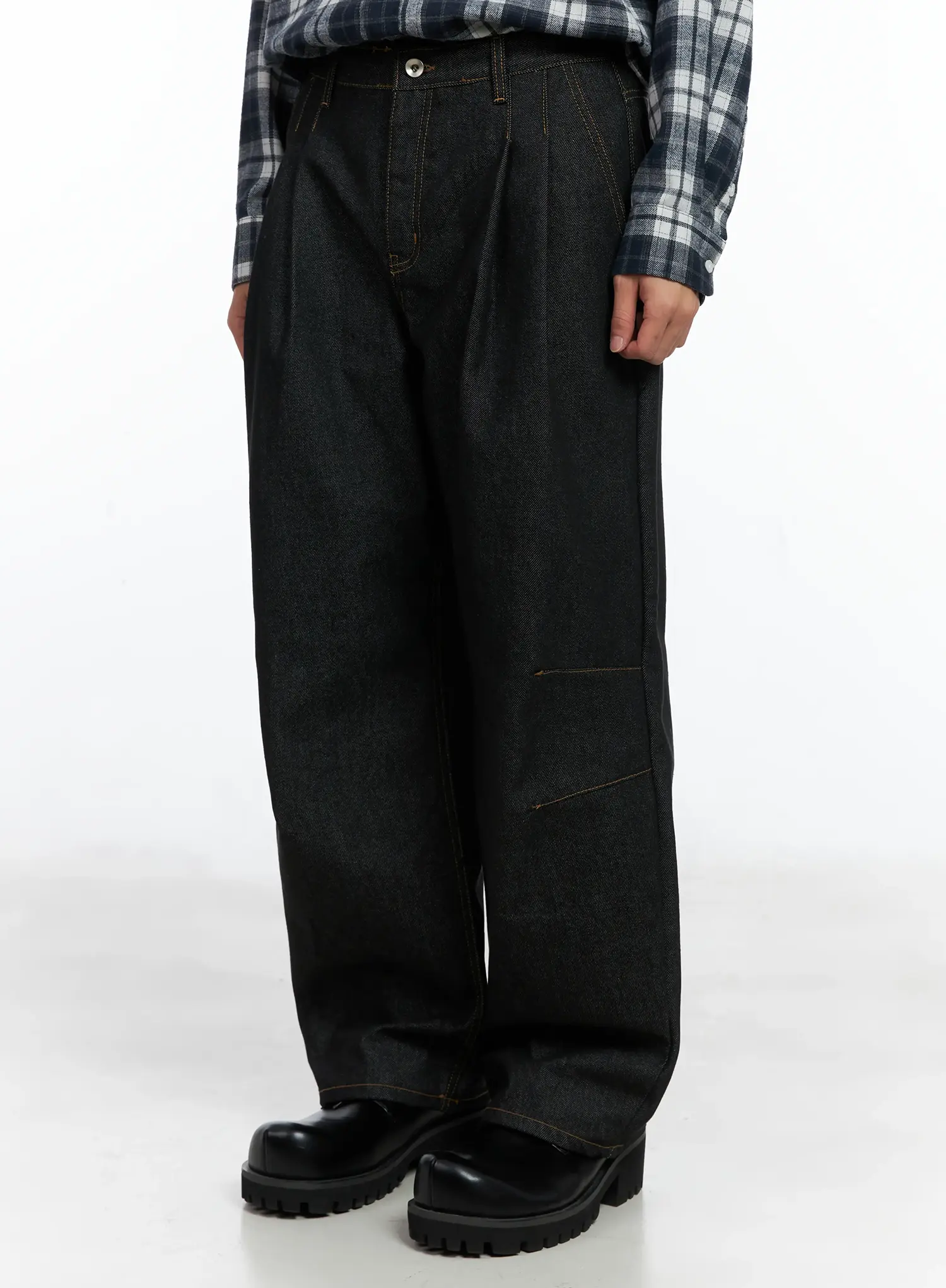 Men's Pintuck Jeans (Black) IN518