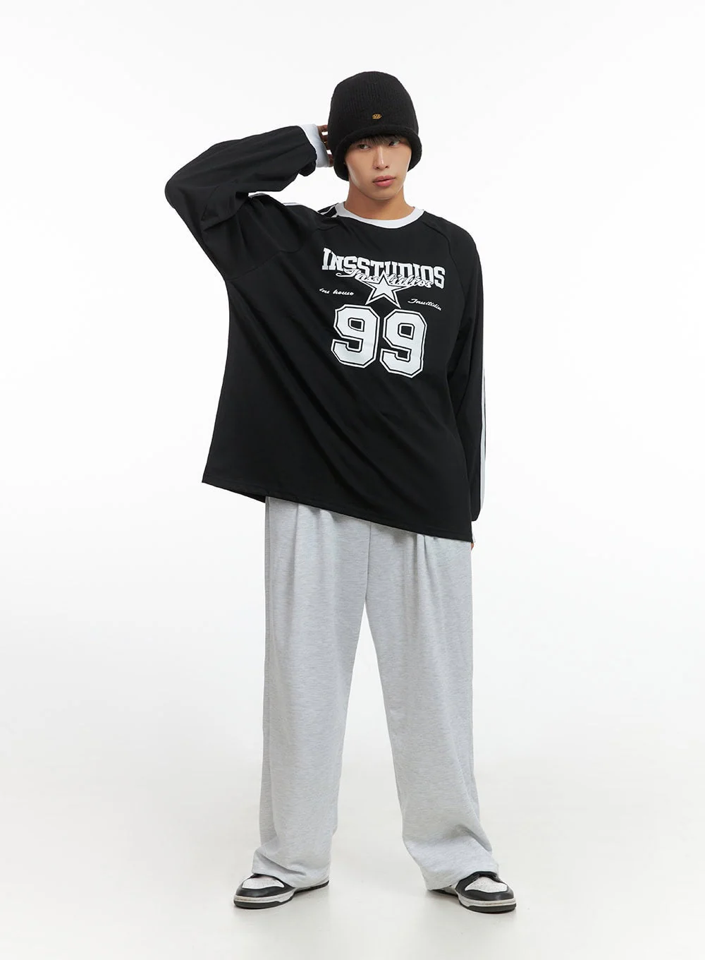 Men's Pintuck Wide Fit Sweatpants IO420 - Image 3