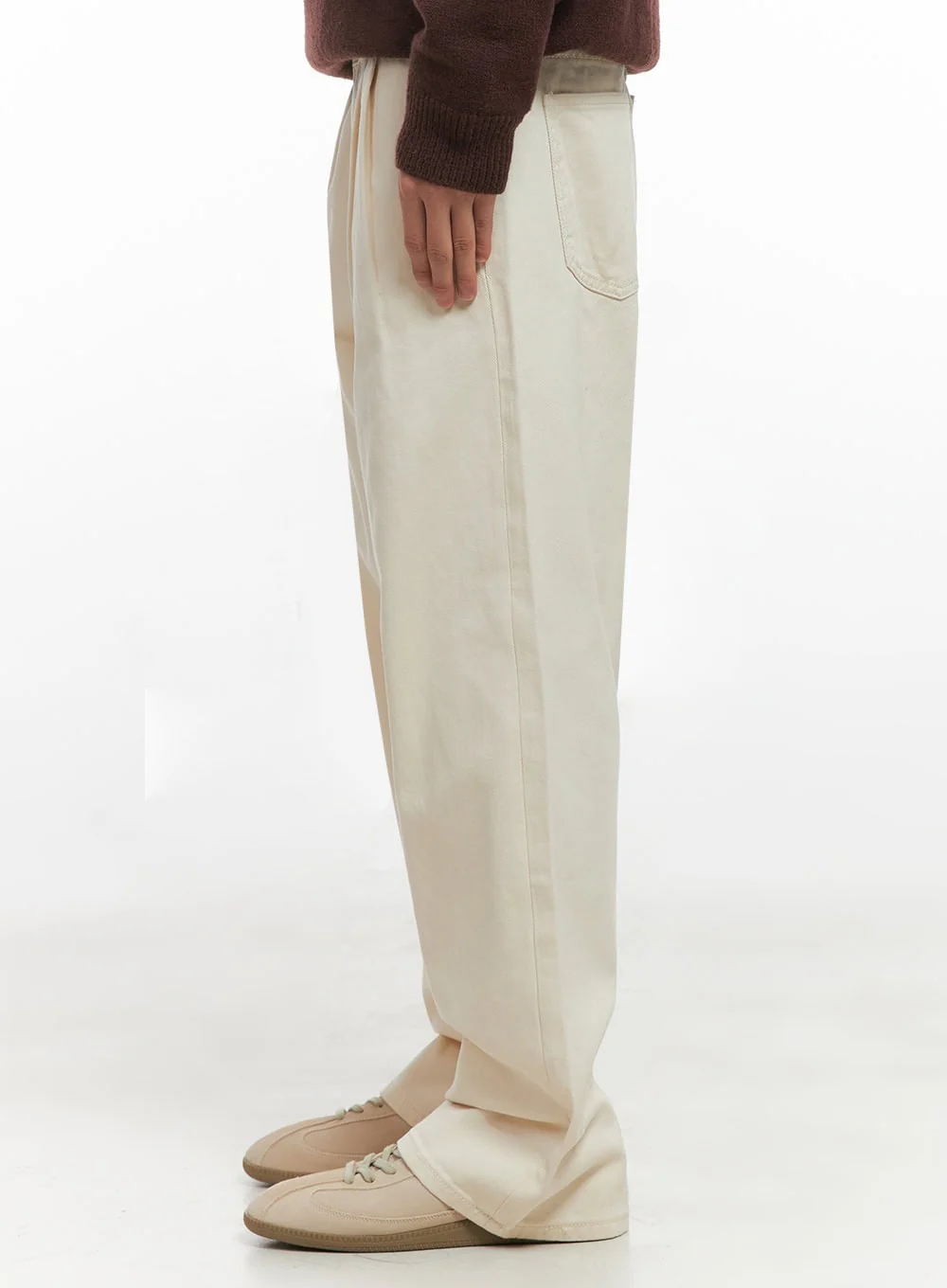 Men's Pintuck Wide Leg Cotton Pants (Light beige) ID413 - Image 4