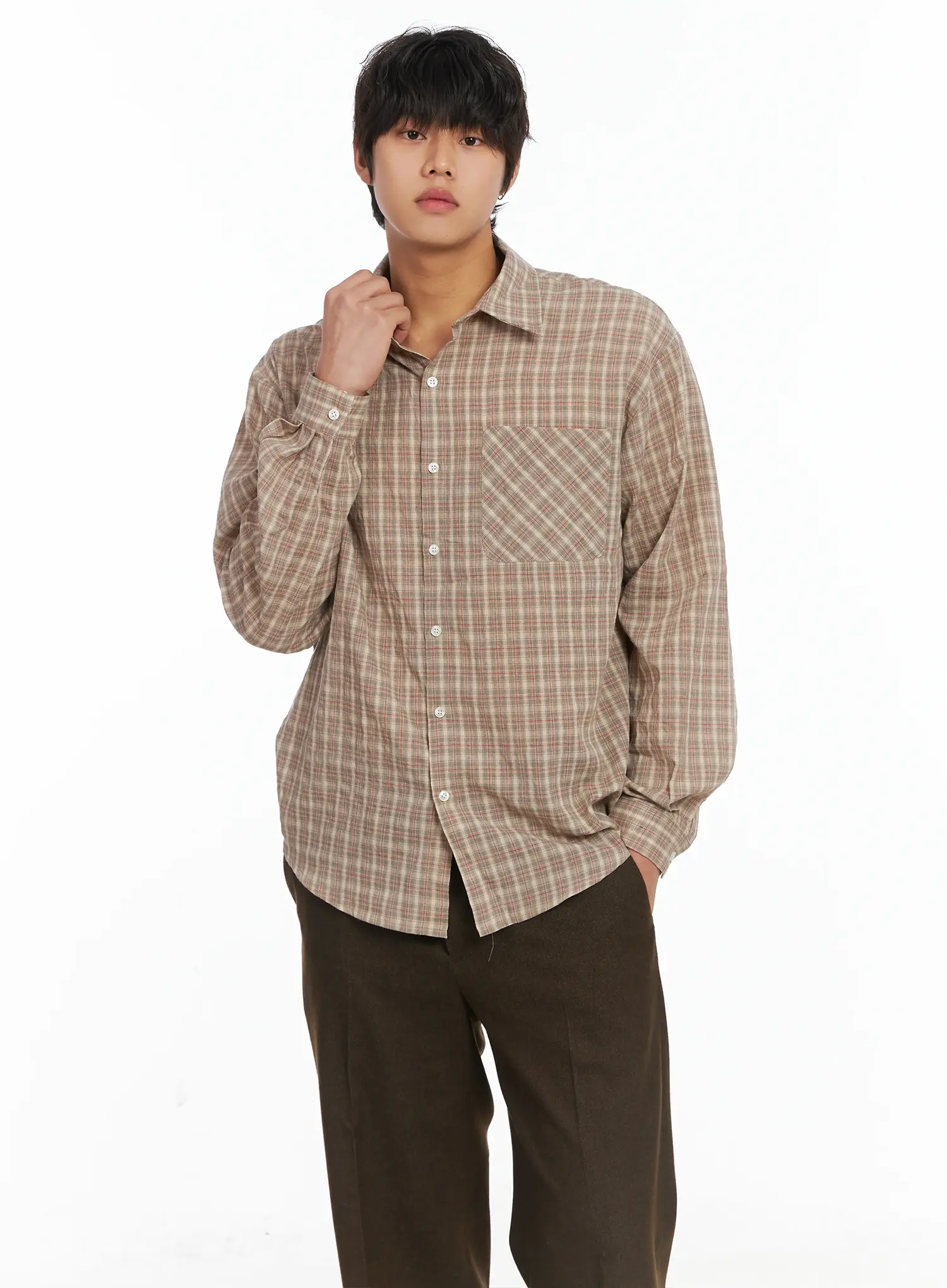 Men's Plaid Button-Down Shirt IJ512
