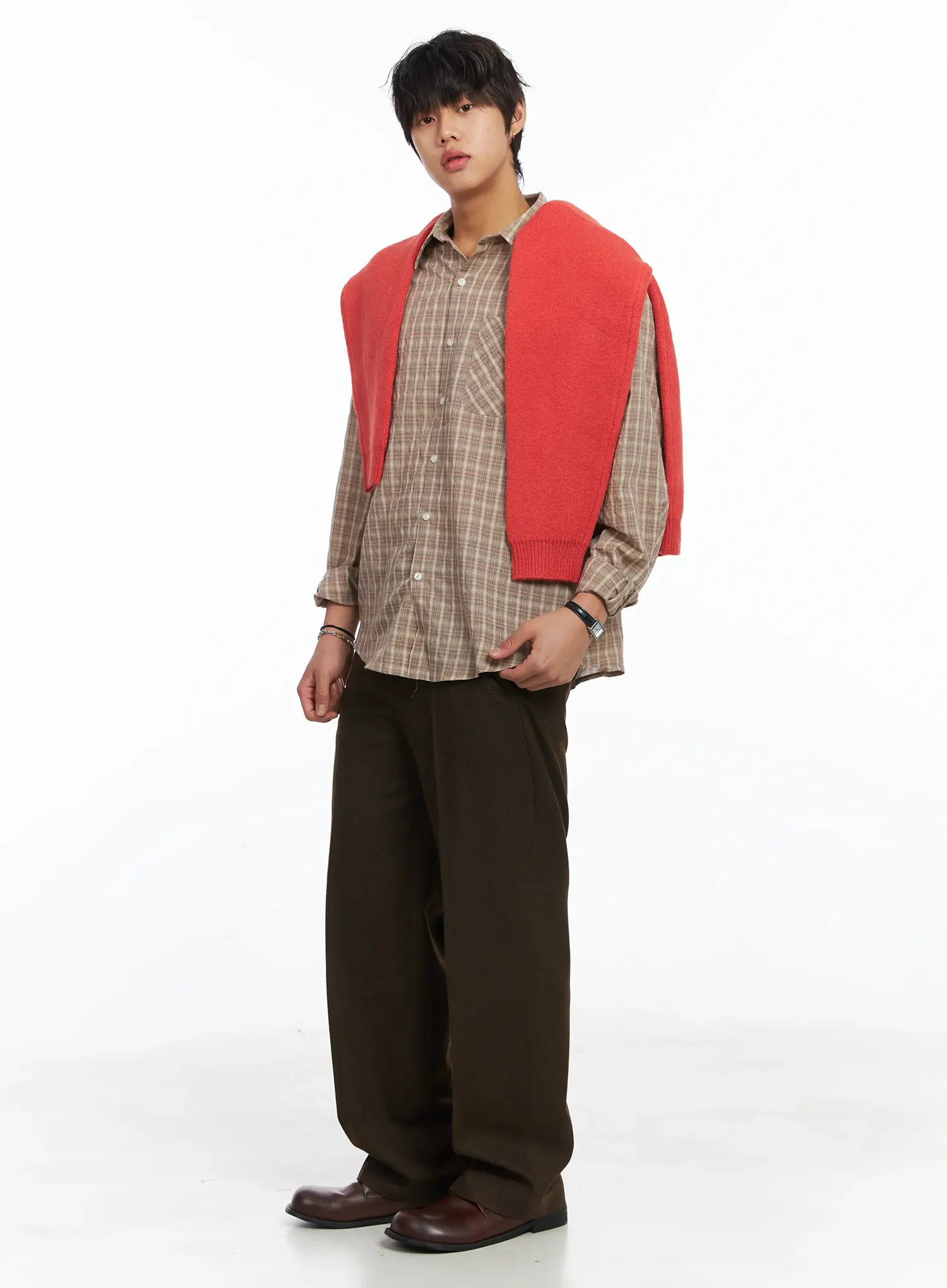 Men's Plaid Button-Down Shirt IJ512 - Image 11
