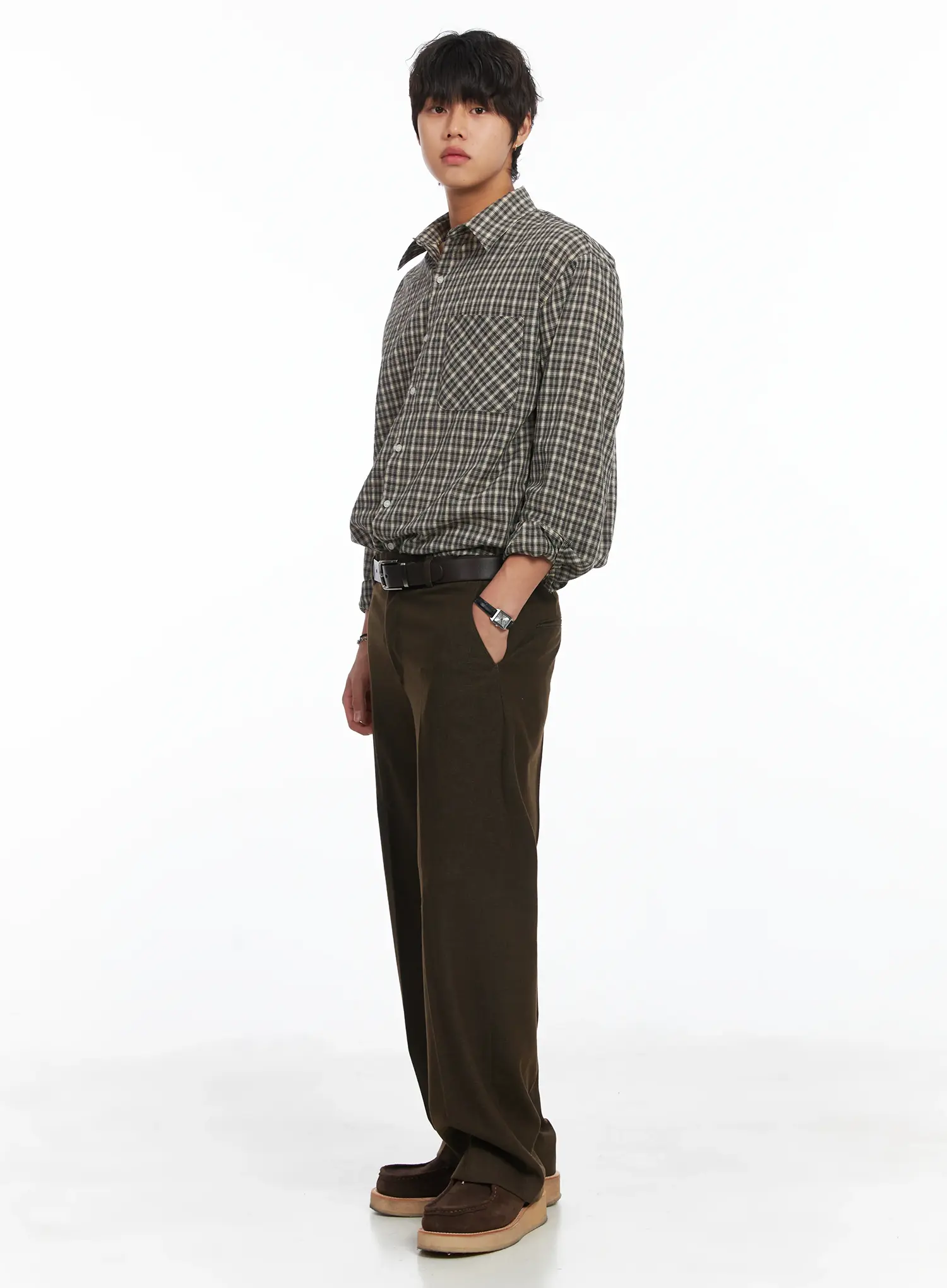 Men's Plaid Button-Down Shirt IJ512 - Image 14