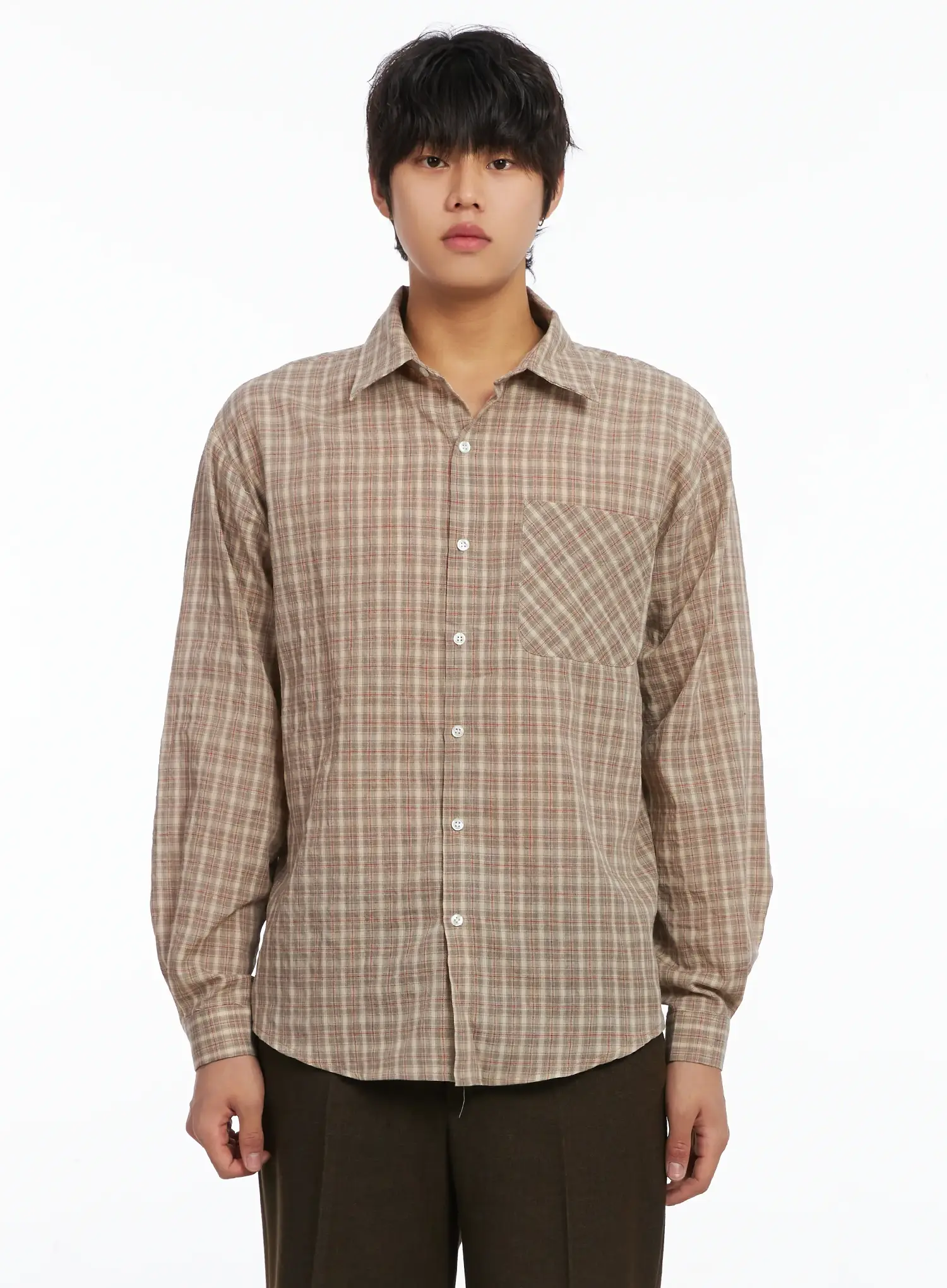 Men's Plaid Button-Down Shirt IJ512 - Image 15