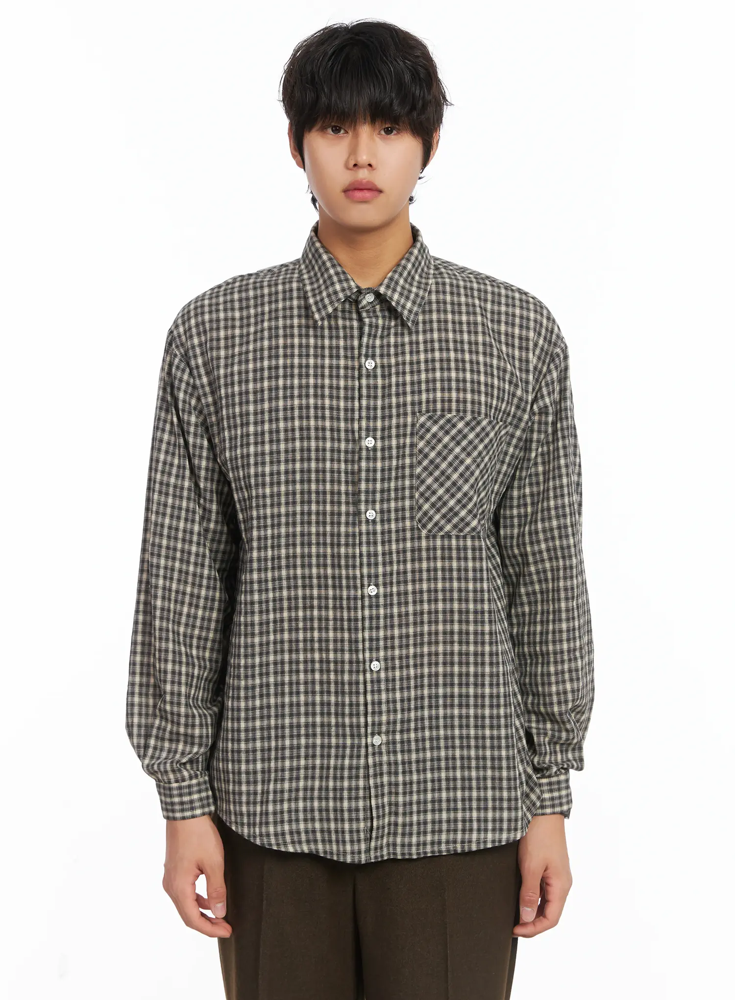 Men's Plaid Button-Down Shirt IJ512 - Image 16