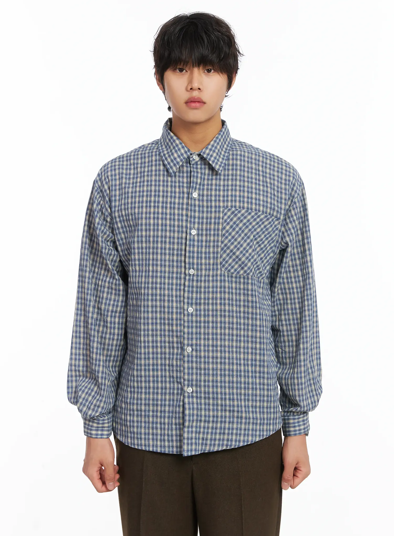 Men's Plaid Button-Down Shirt IJ512 - Image 17