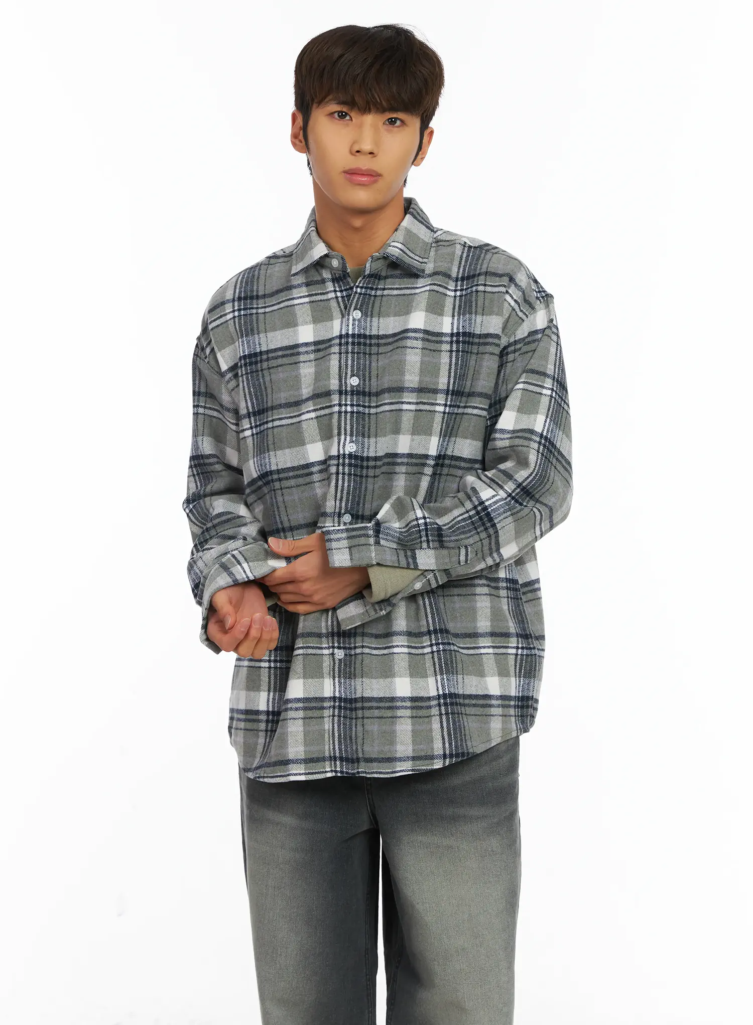 Men's Plaid Button-Up Shirt IJ514