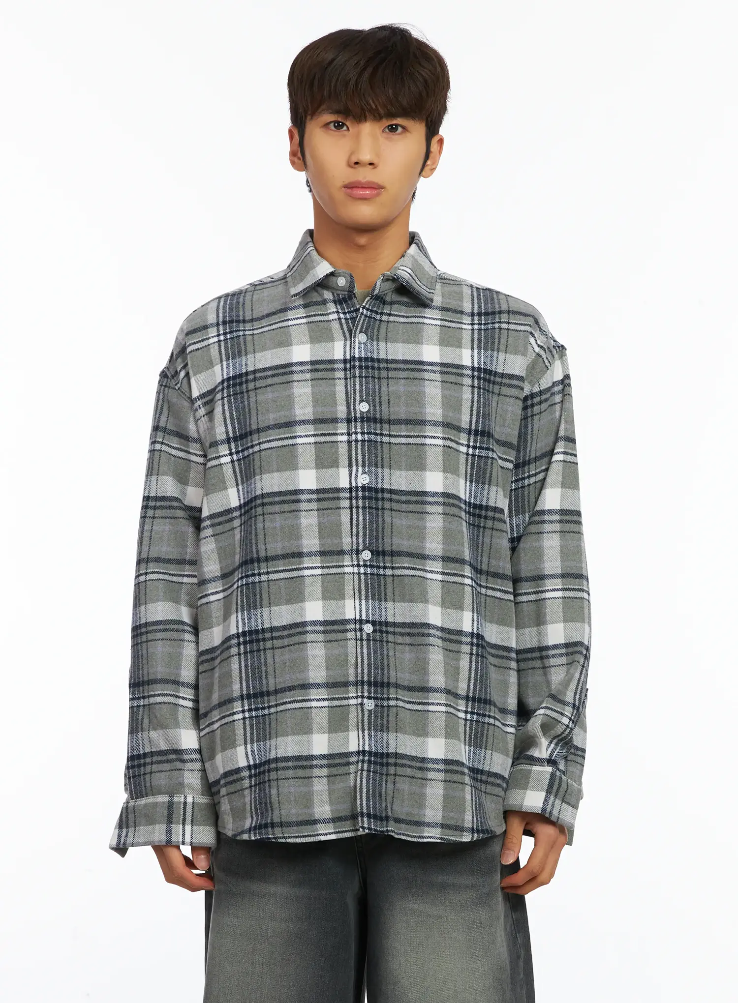 Men's Plaid Button-Up Shirt IJ514 - Image 10