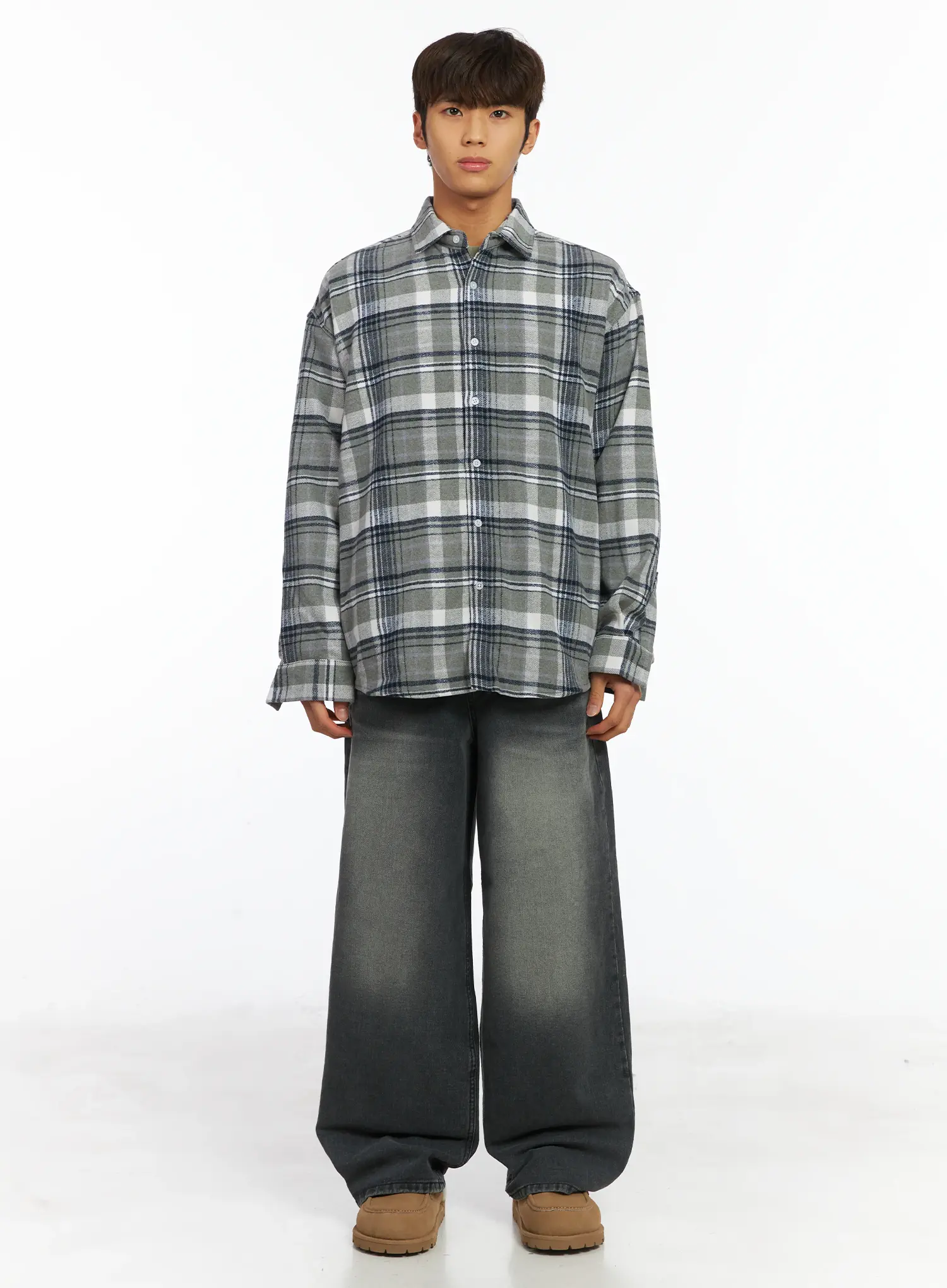 Men's Plaid Button-Up Shirt IJ514 - Image 3