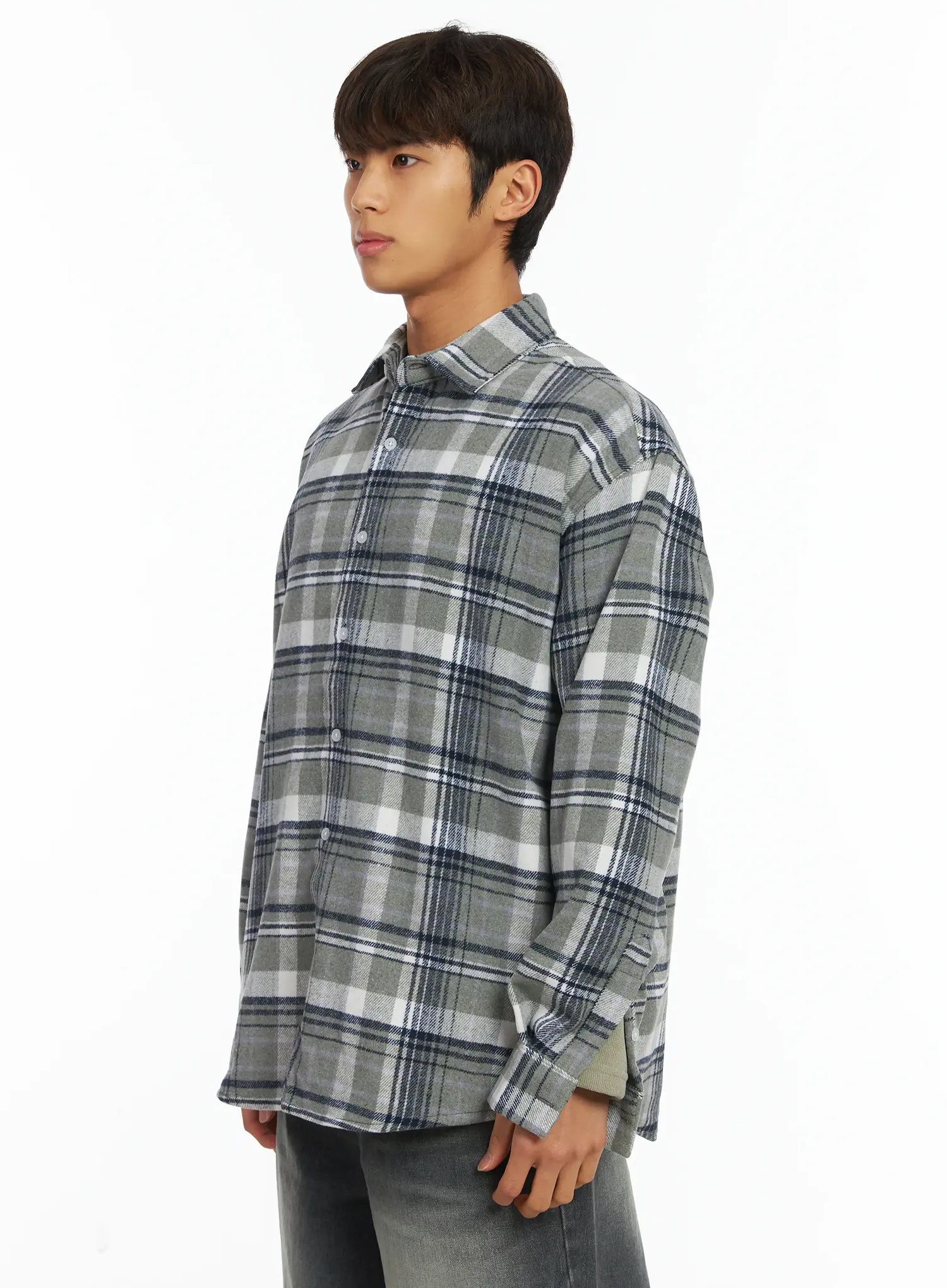 Men's Plaid Button-Up Shirt IJ514 - Image 4