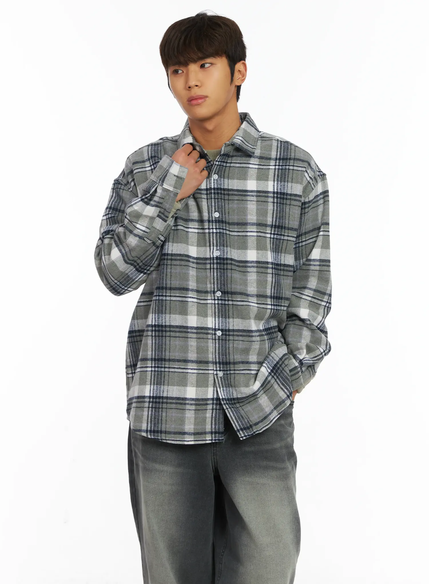 Men's Plaid Button-Up Shirt IJ514 - Image 6