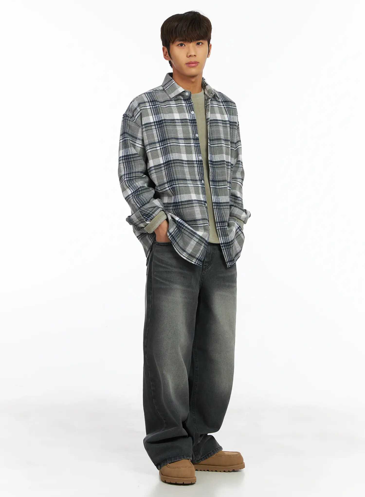 Men's Plaid Button-Up Shirt IJ514 - Image 7