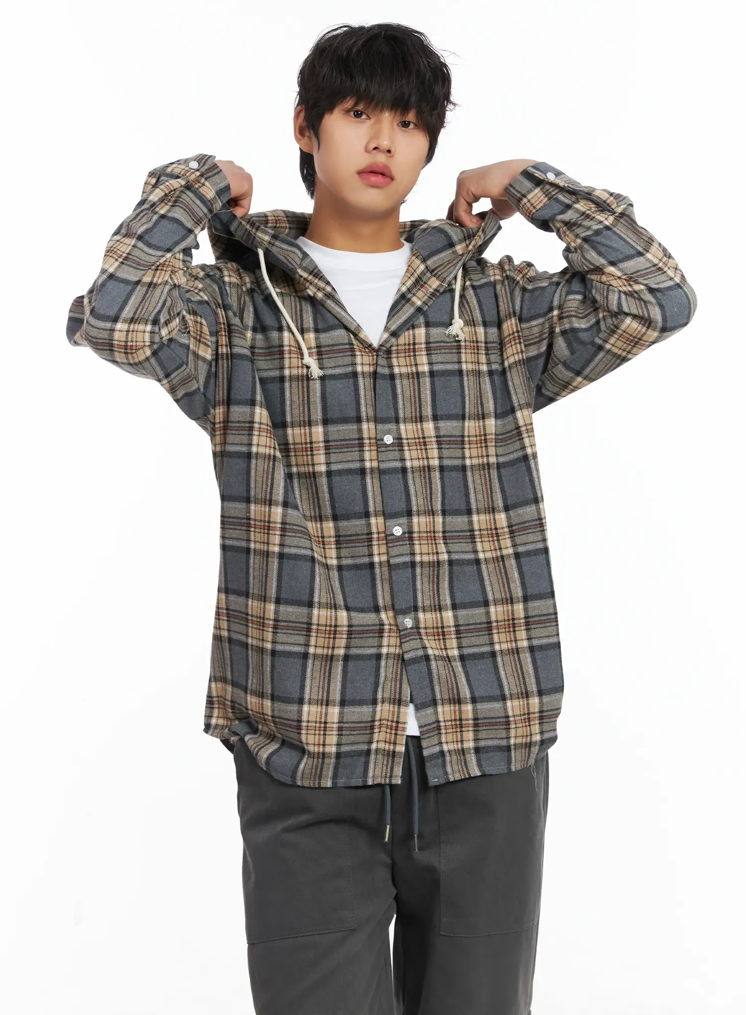 Men's Plaid Hooded Flannel IJ512 - Image 2