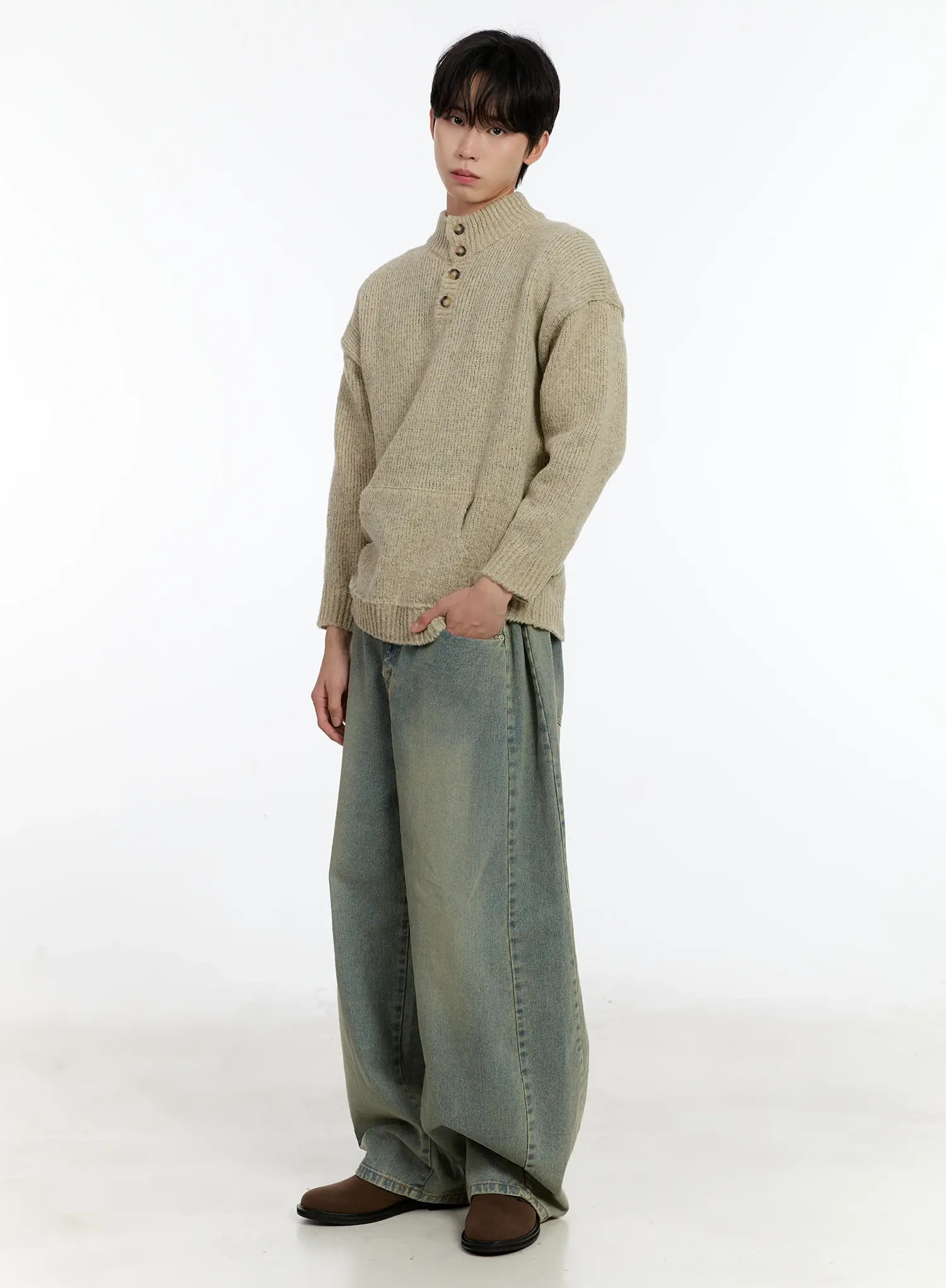 Men's Relaxed Fit Wide-Leg Jeans (Blue) ID502 - Image 11