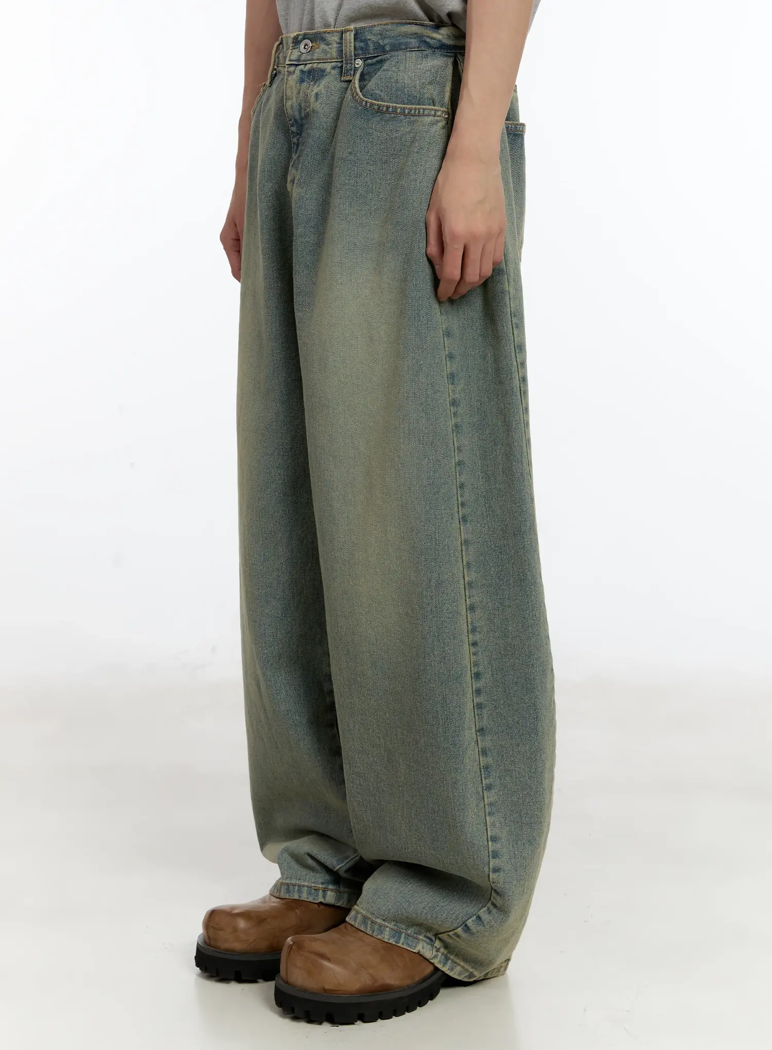 Men's Relaxed Fit Wide-Leg Jeans (Blue) ID502 - Image 5