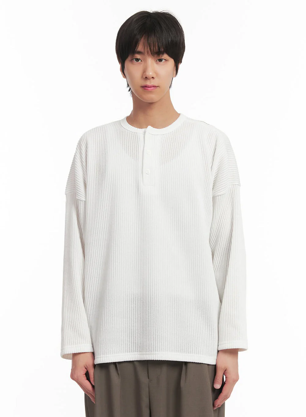 Men's Ribbed Buttoned Long-Sleeve Shirt IA510 - Image 10