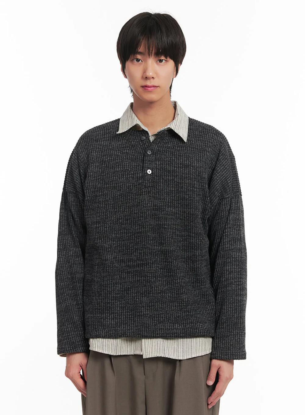 Men's Ribbed Buttoned Long-Sleeve Shirt IA510 - Image 11