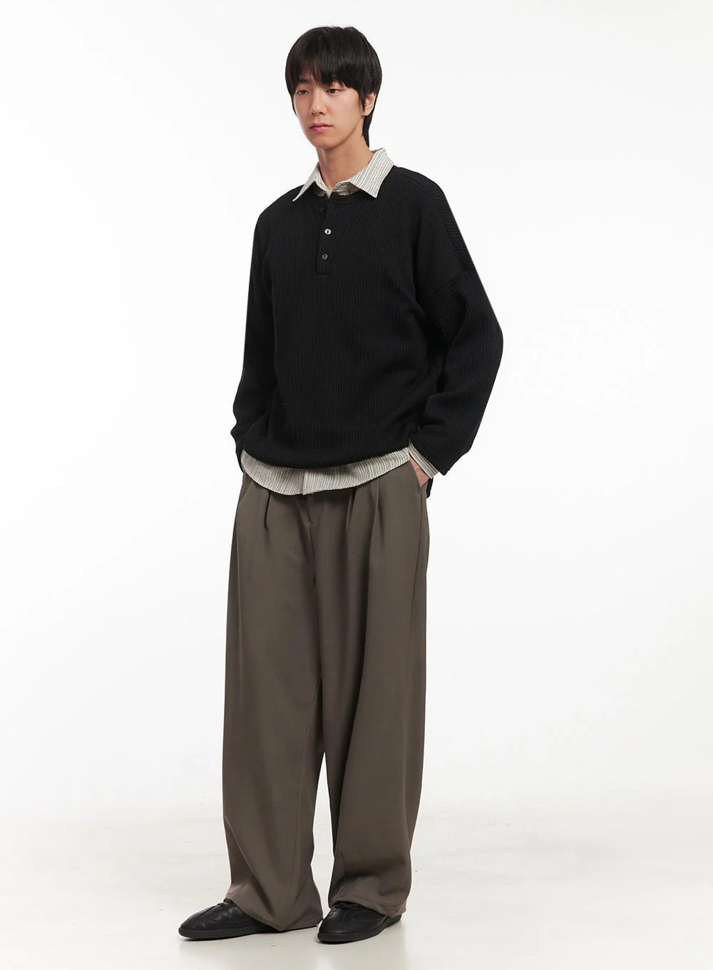 Men's Ribbed Buttoned Long-Sleeve Shirt IA510 - Image 2