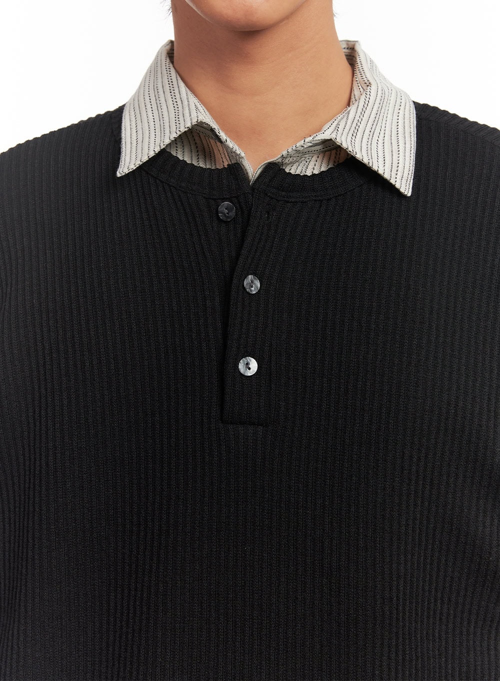 Men's Ribbed Buttoned Long-Sleeve Shirt IA510 - Image 3