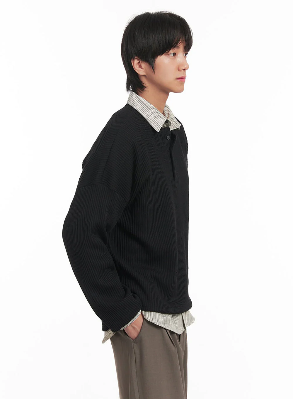 Men's Ribbed Buttoned Long-Sleeve Shirt IA510 - Image 4