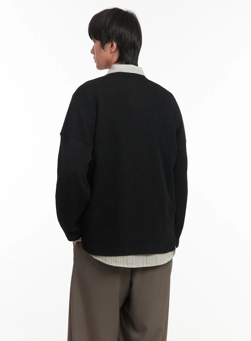 Men's Ribbed Buttoned Long-Sleeve Shirt IA510 - Image 5