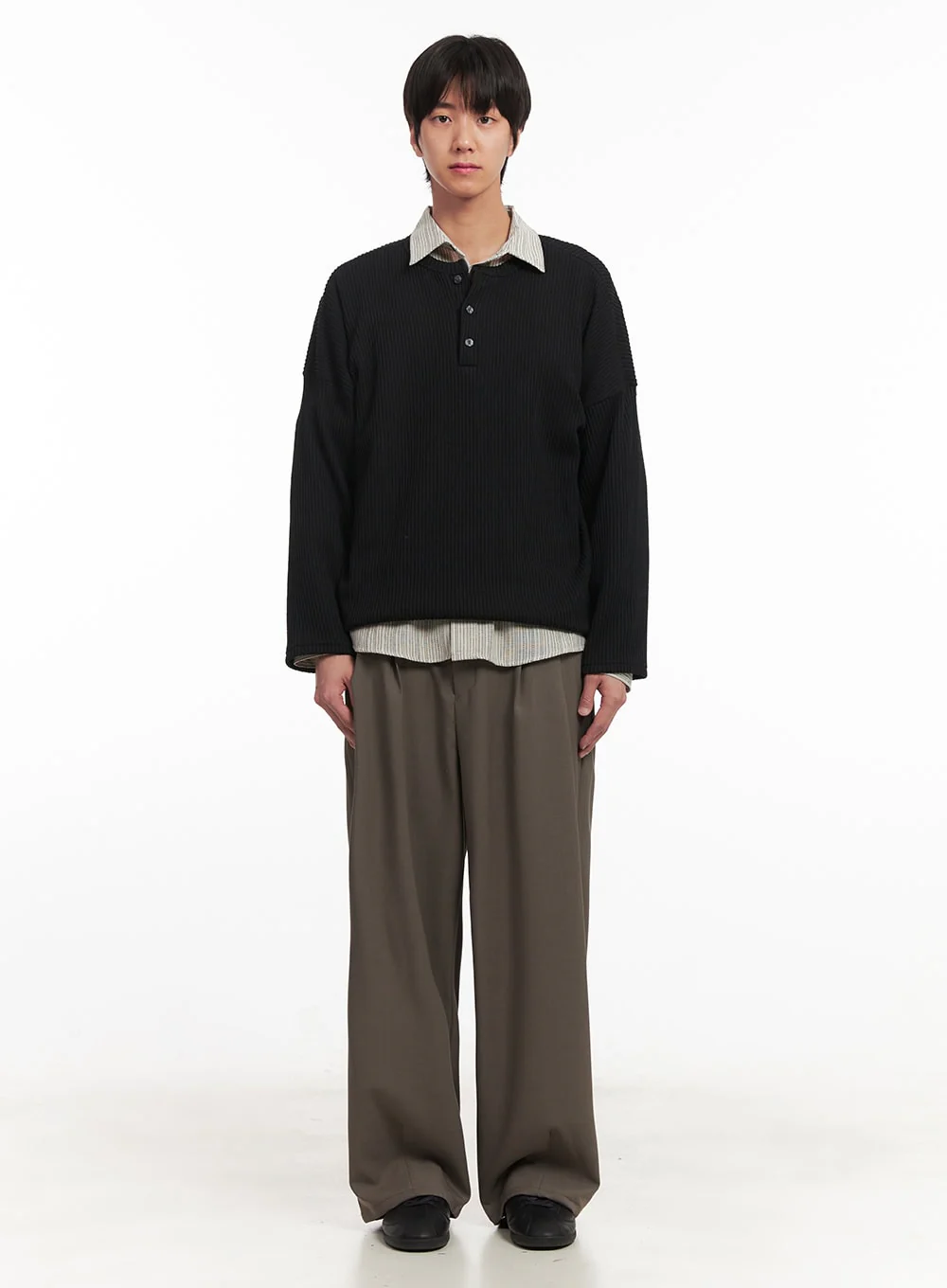 Men's Ribbed Buttoned Long-Sleeve Shirt IA510 - Image 6