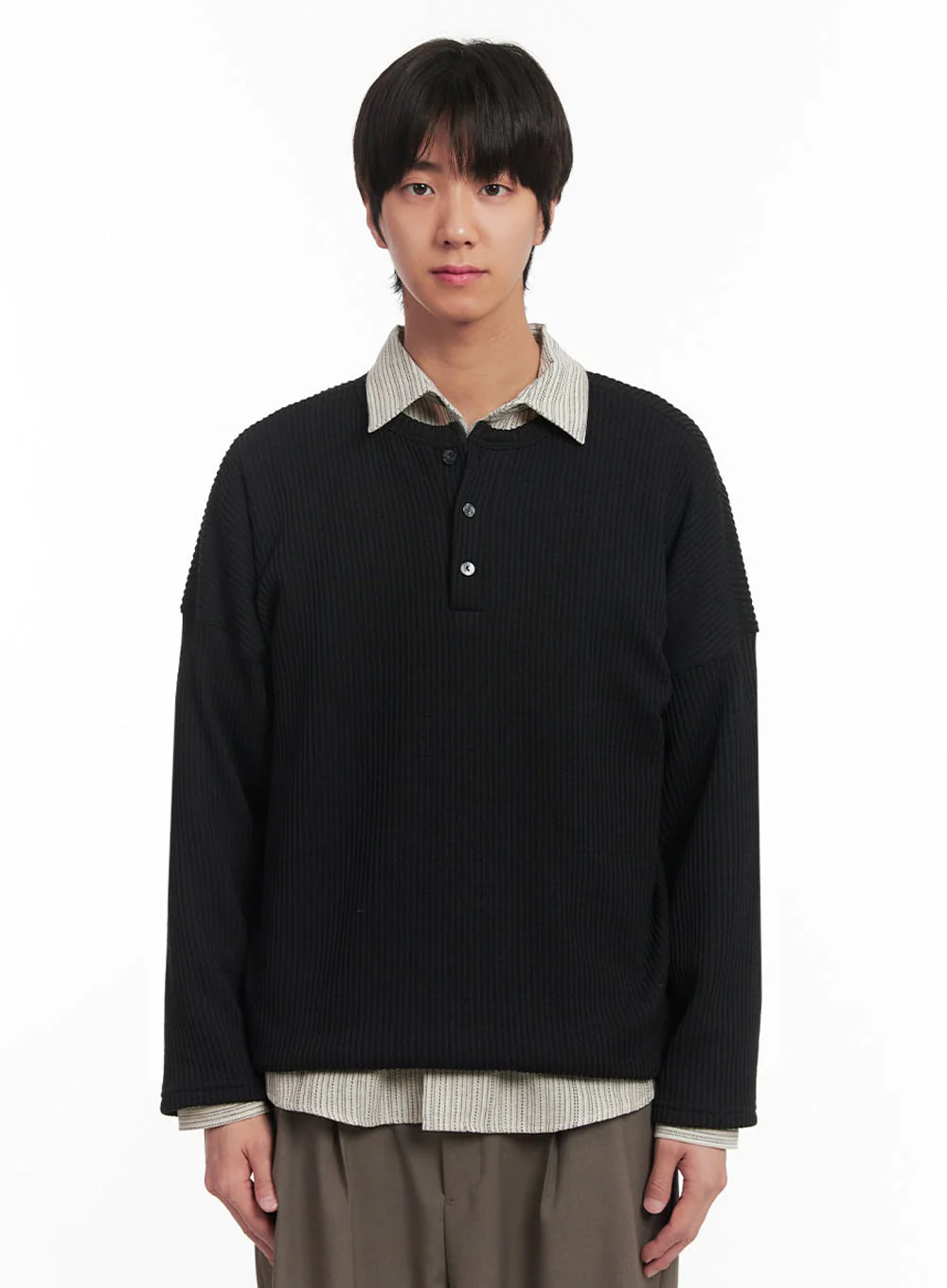 Men's Ribbed Buttoned Long-Sleeve Shirt IA510 - Image 9