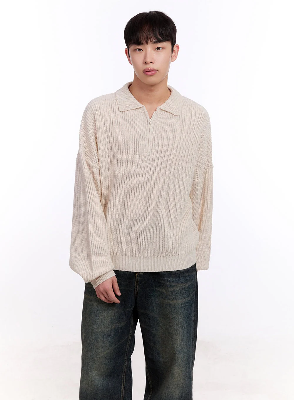 Men's Ribbed Half-Zip Sweater IM512 - Image 3