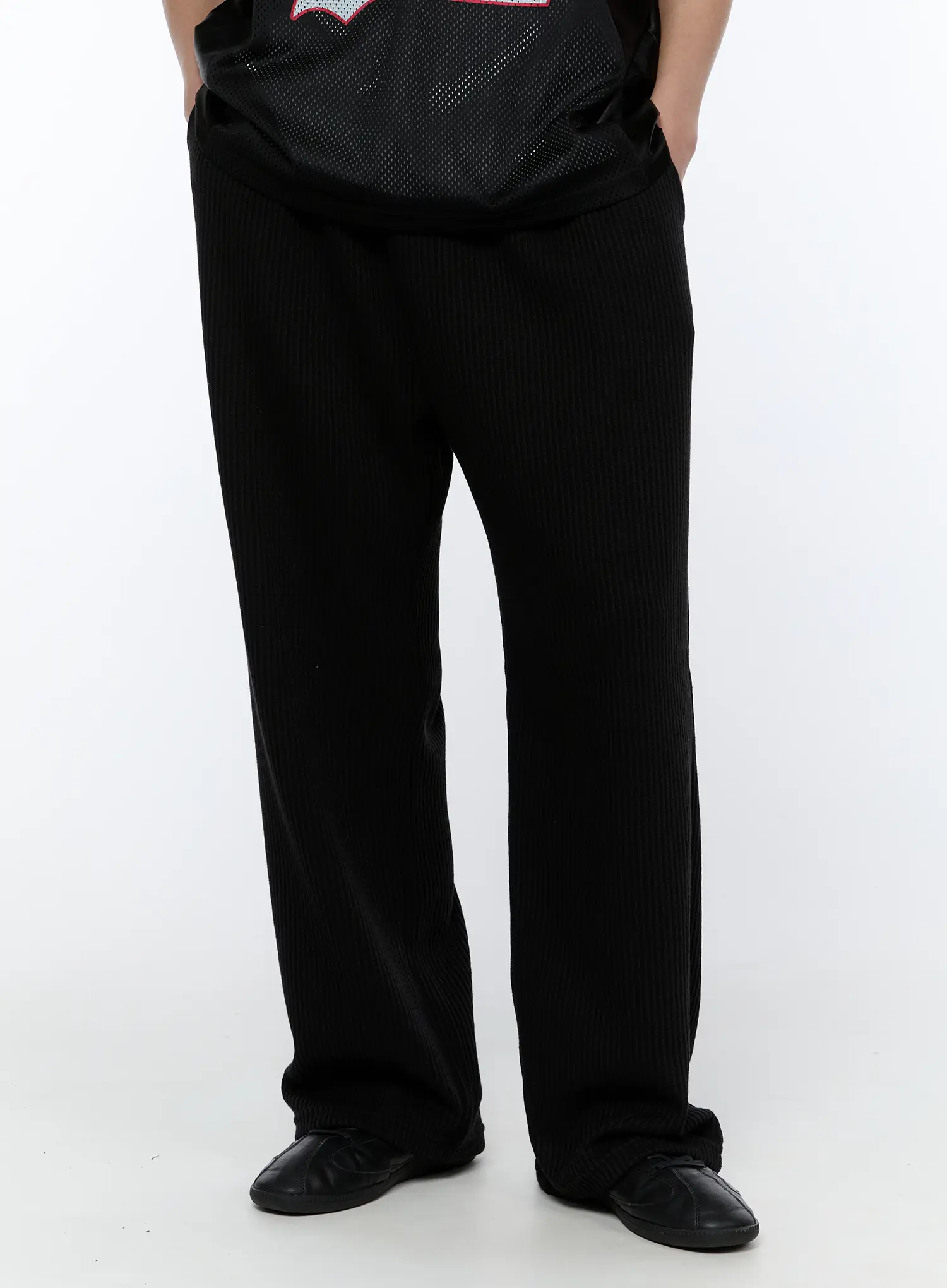 Men's Ribbed Wide-Leg Sweatpants (Black) IA517
