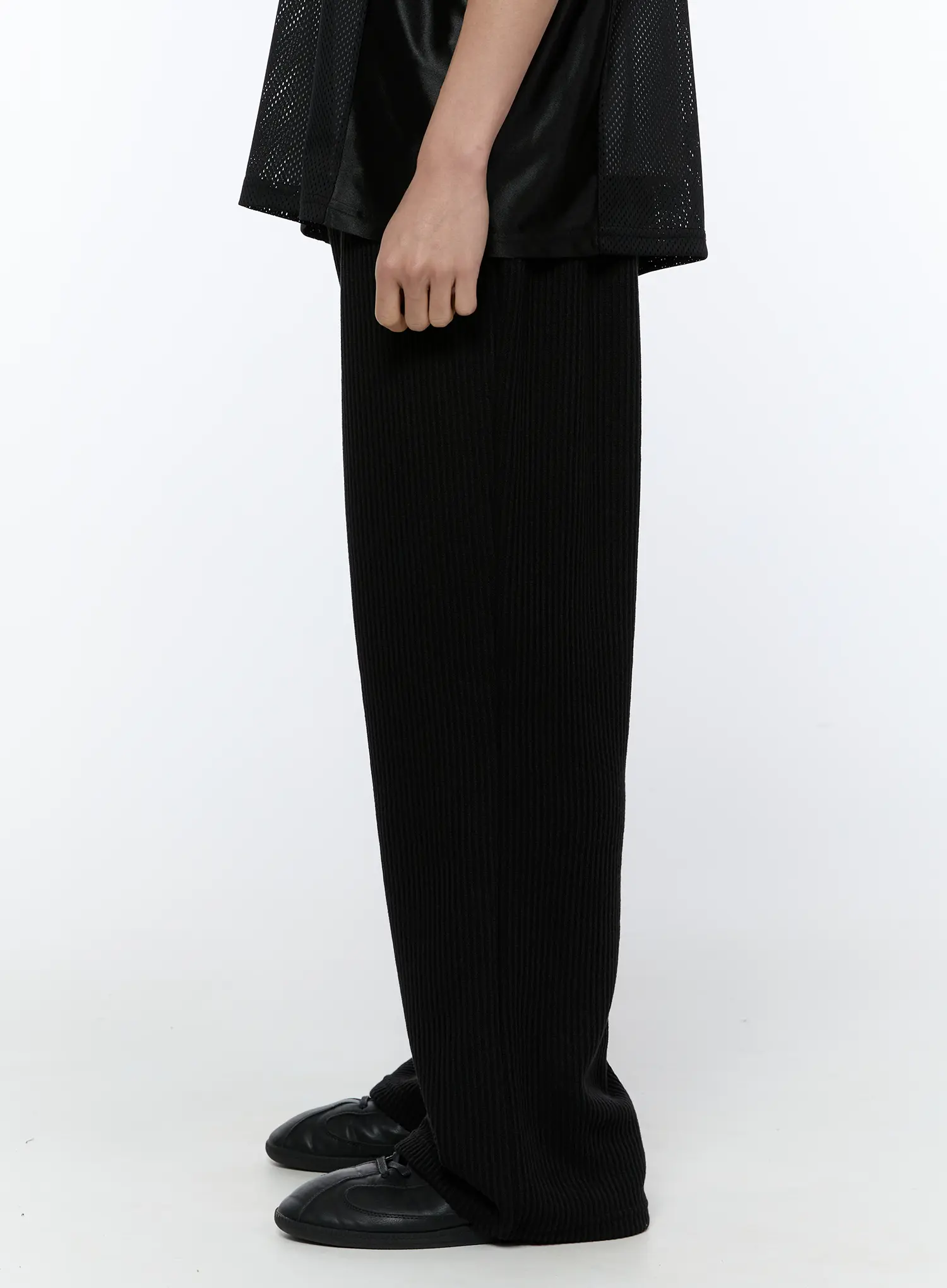 Men's Ribbed Wide-Leg Sweatpants (Black) IA517 - Image 5