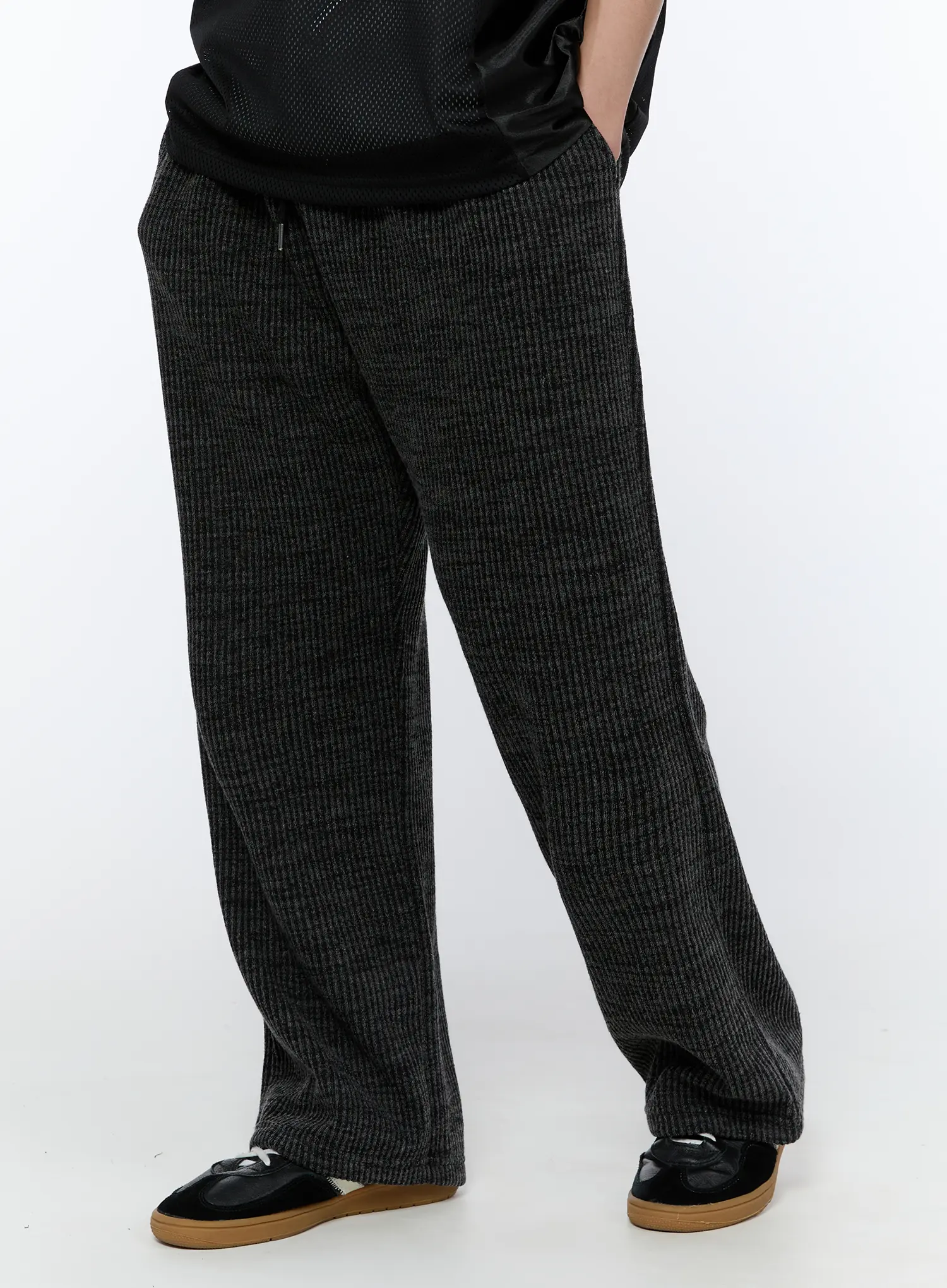 Men's Ribbed Wide-Leg Sweatpants (Dark Gray) IA517