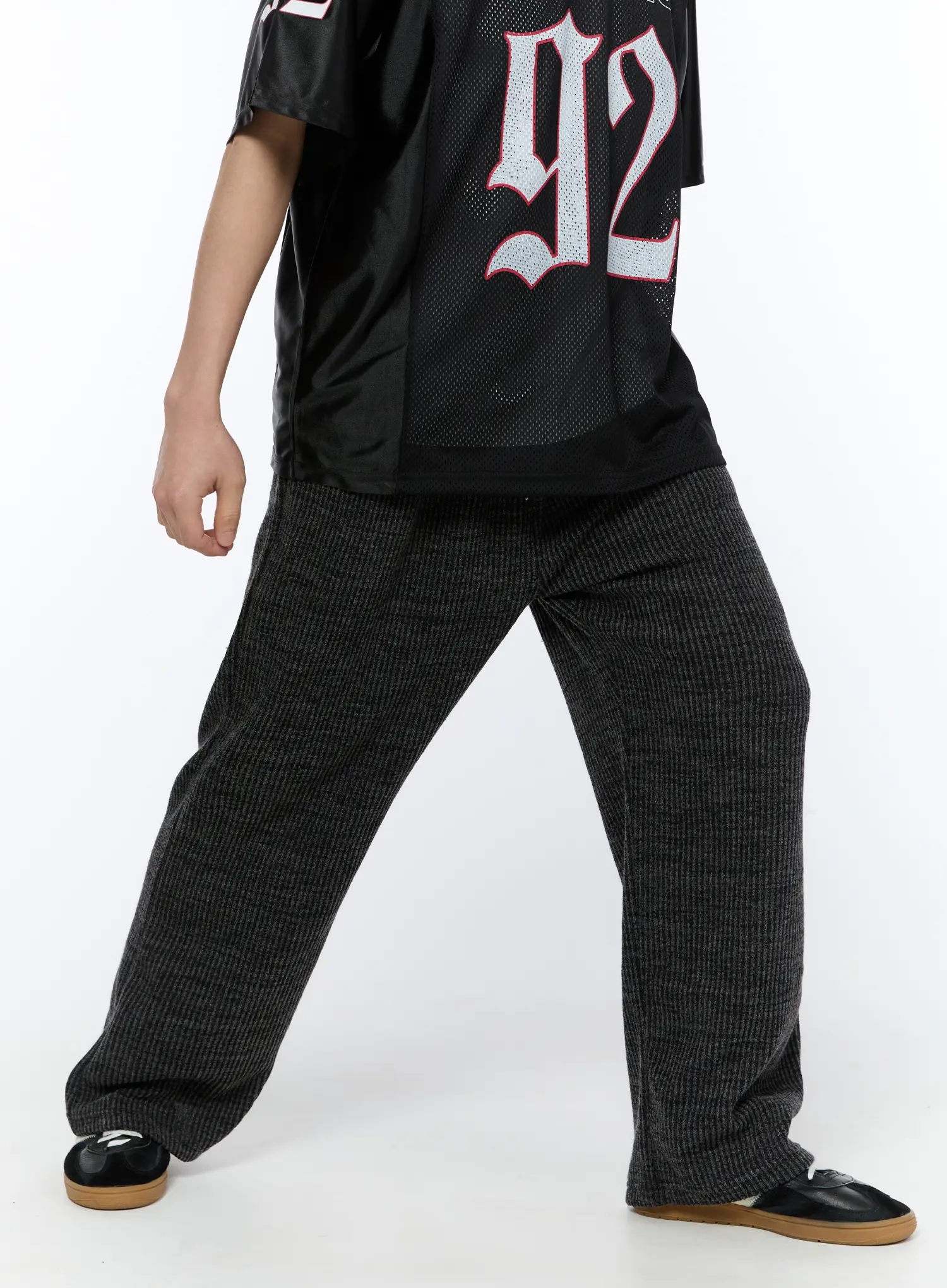 Men's Ribbed Wide-Leg Sweatpants (Dark Gray) IA517 - Image 2