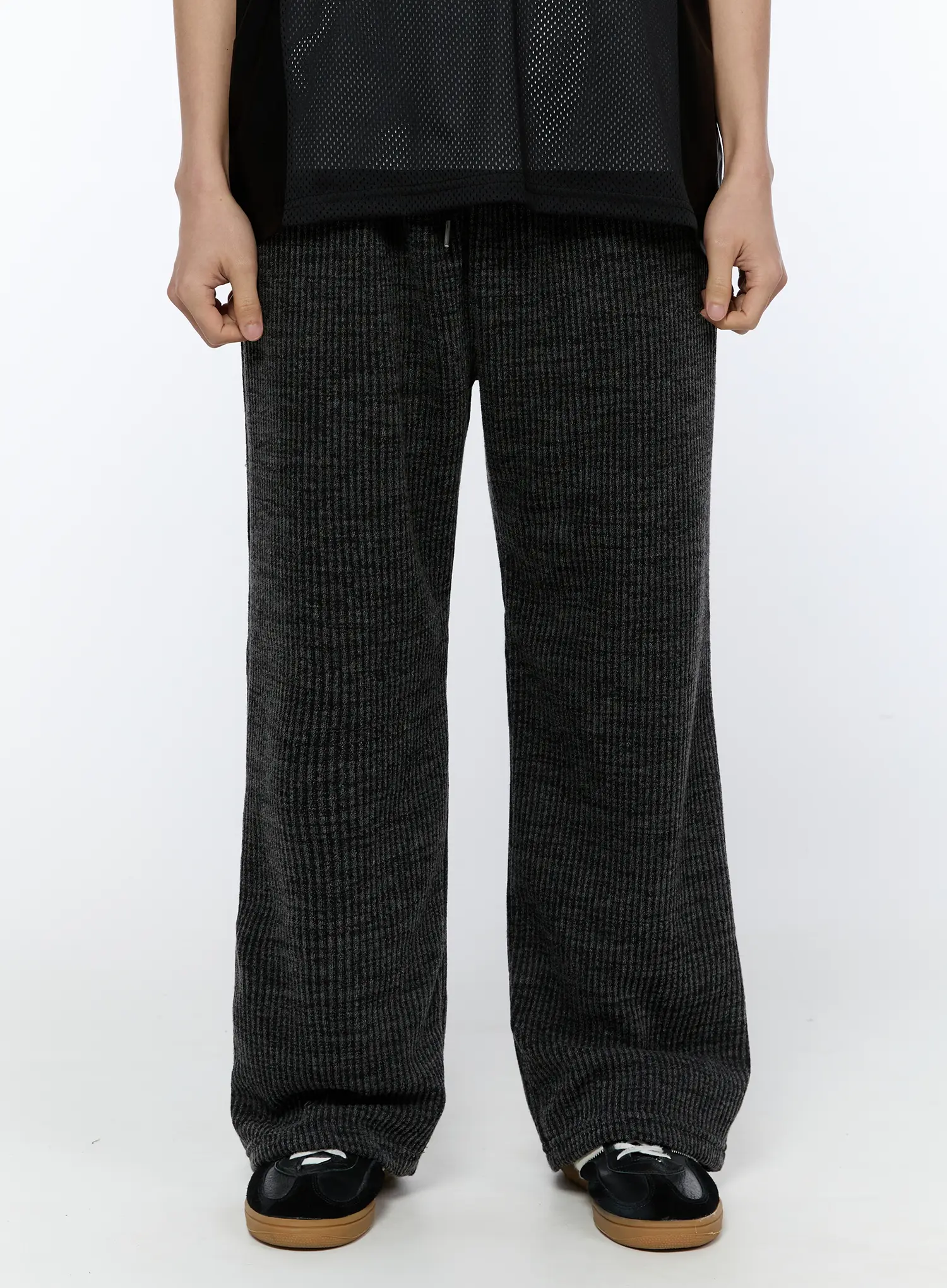 Men's Ribbed Wide-Leg Sweatpants (Dark Gray) IA517 - Image 3