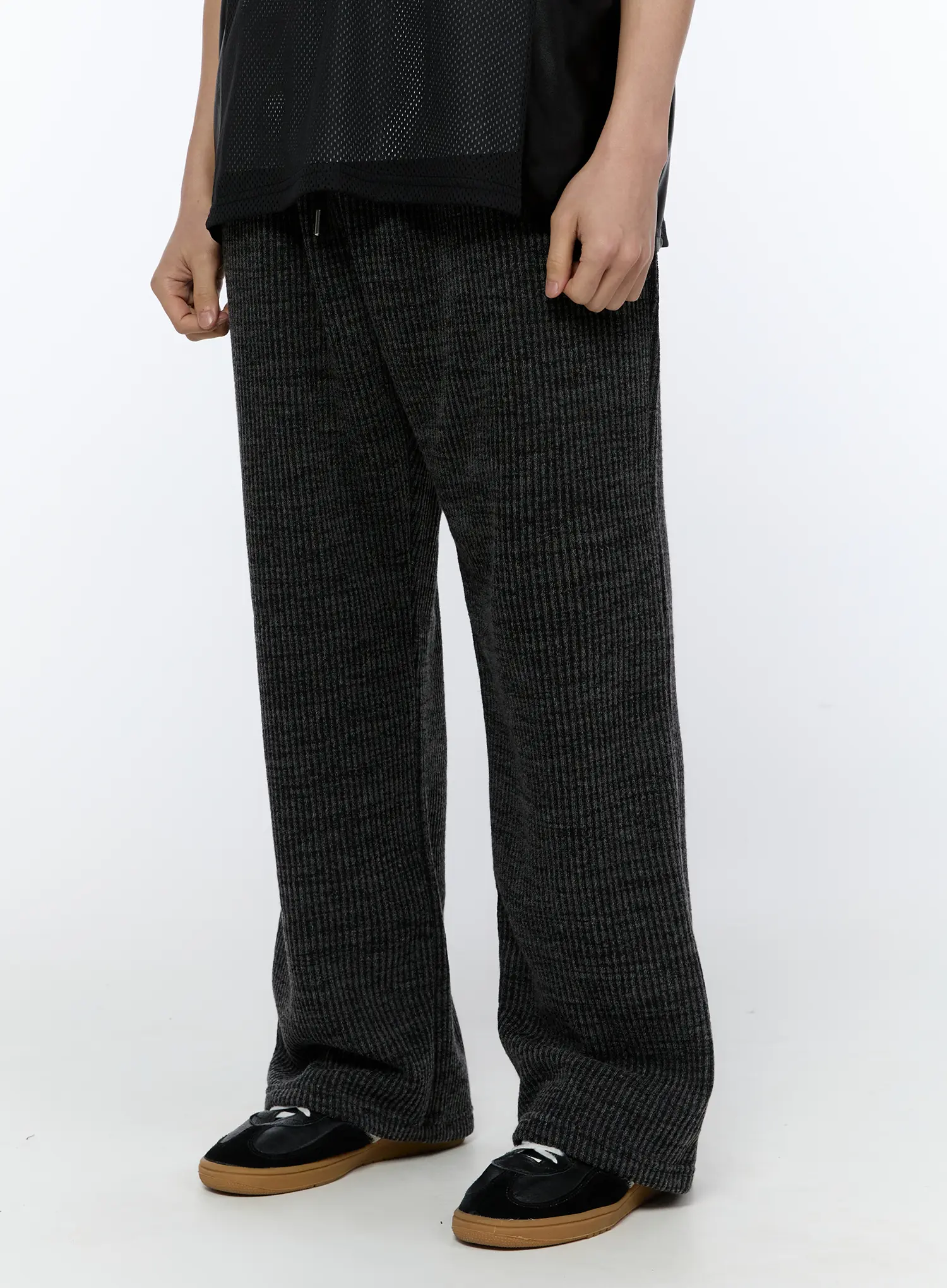 Men's Ribbed Wide-Leg Sweatpants (Dark Gray) IA517 - Image 4