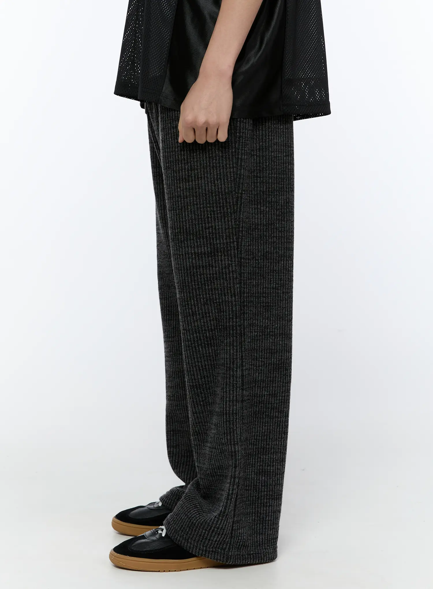 Men's Ribbed Wide-Leg Sweatpants (Dark Gray) IA517 - Image 5