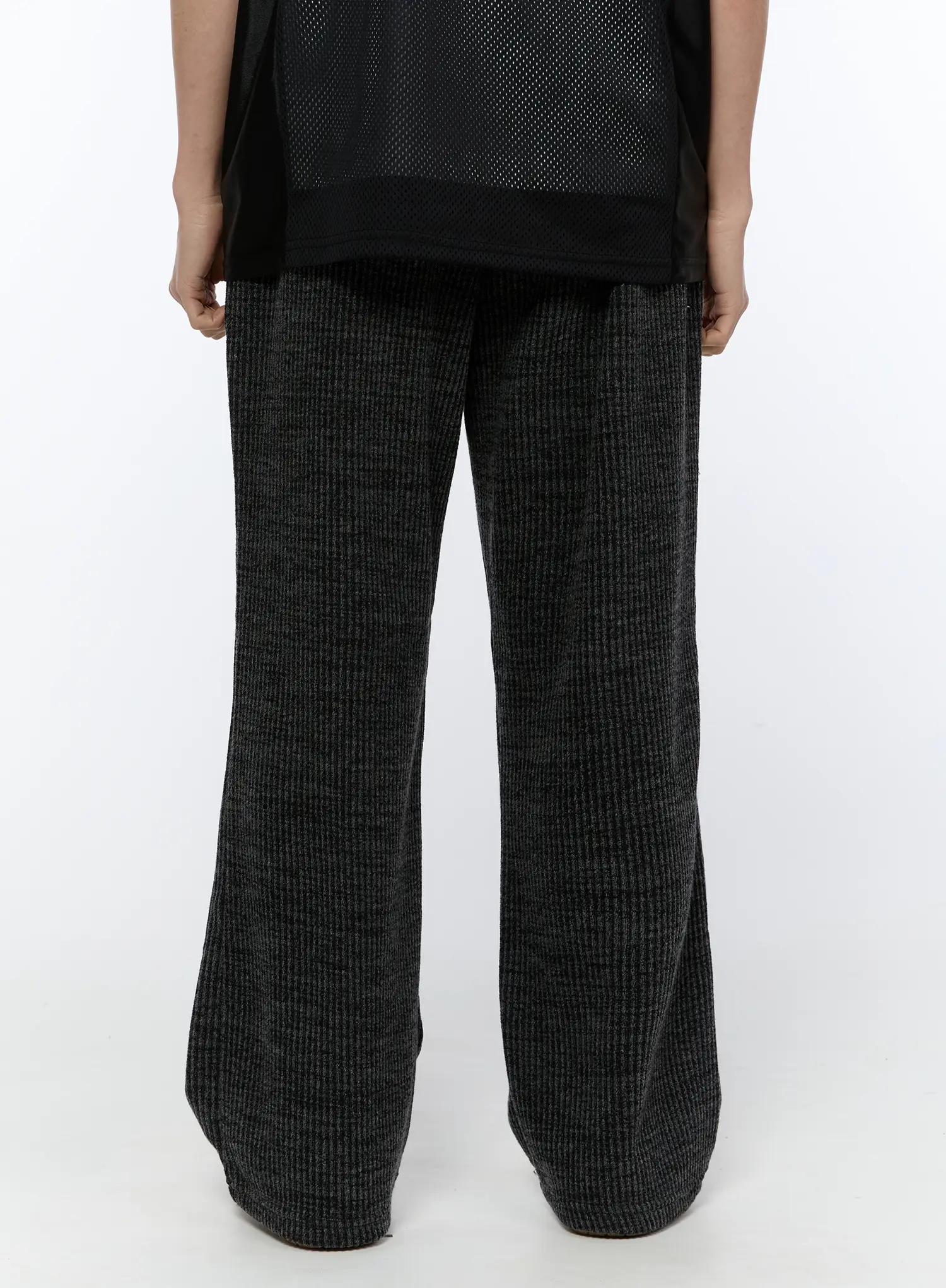 Men's Ribbed Wide-Leg Sweatpants (Dark Gray) IA517 - Image 6