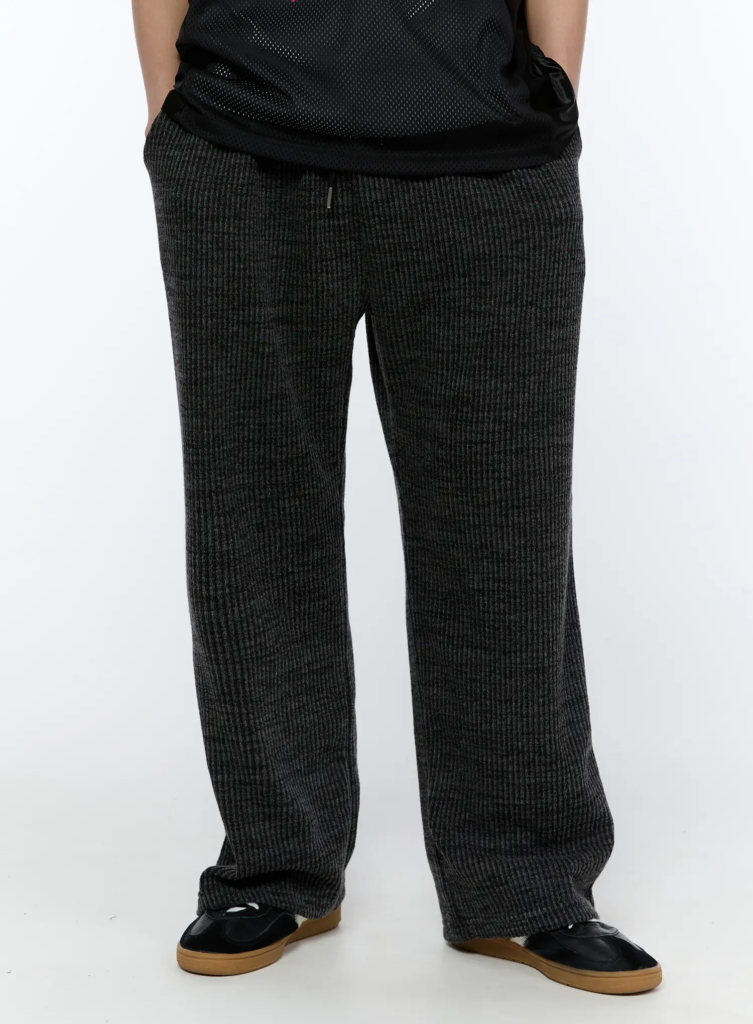 Men's Ribbed Wide-Leg Sweatpants (Dark Gray) IA517 - Image 7