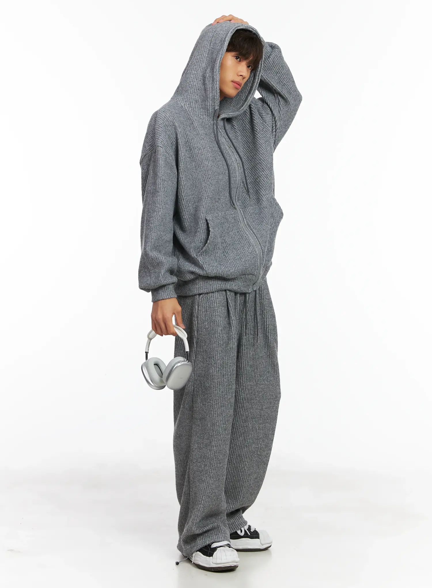 Men's Ribbed Zip-Up Hoodie ID511 - Image 2