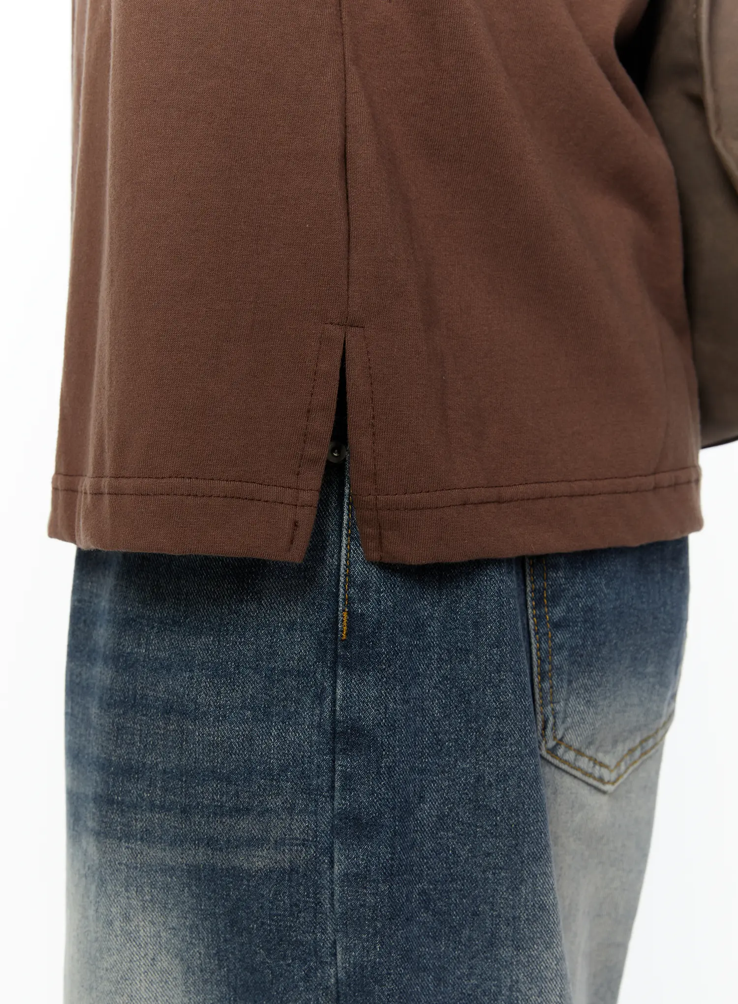 Men's Side Slit T-Shirt (Brown) IY505 - Image 2