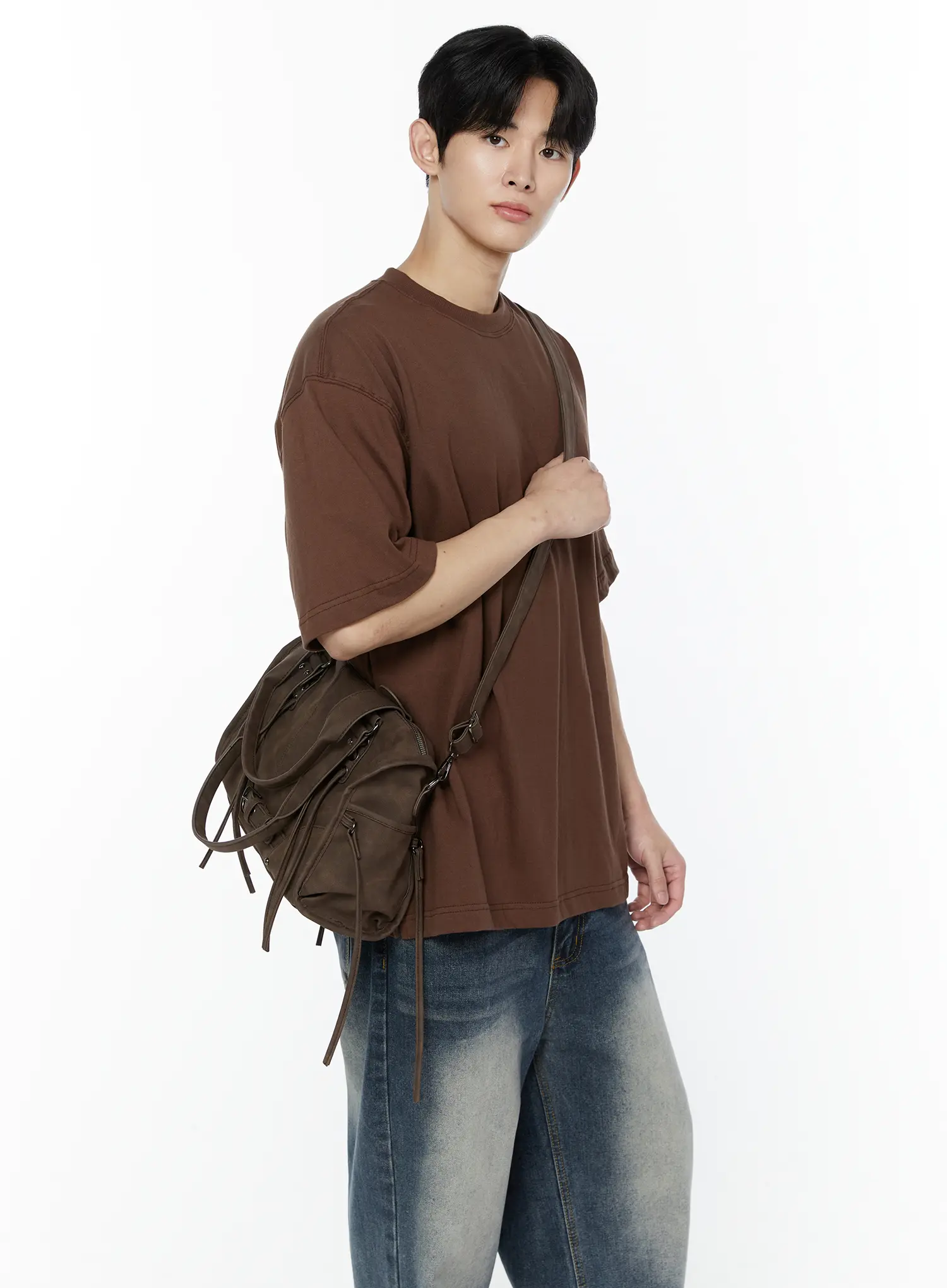 Men's Side Slit T-Shirt (Brown) IY505 - Image 3