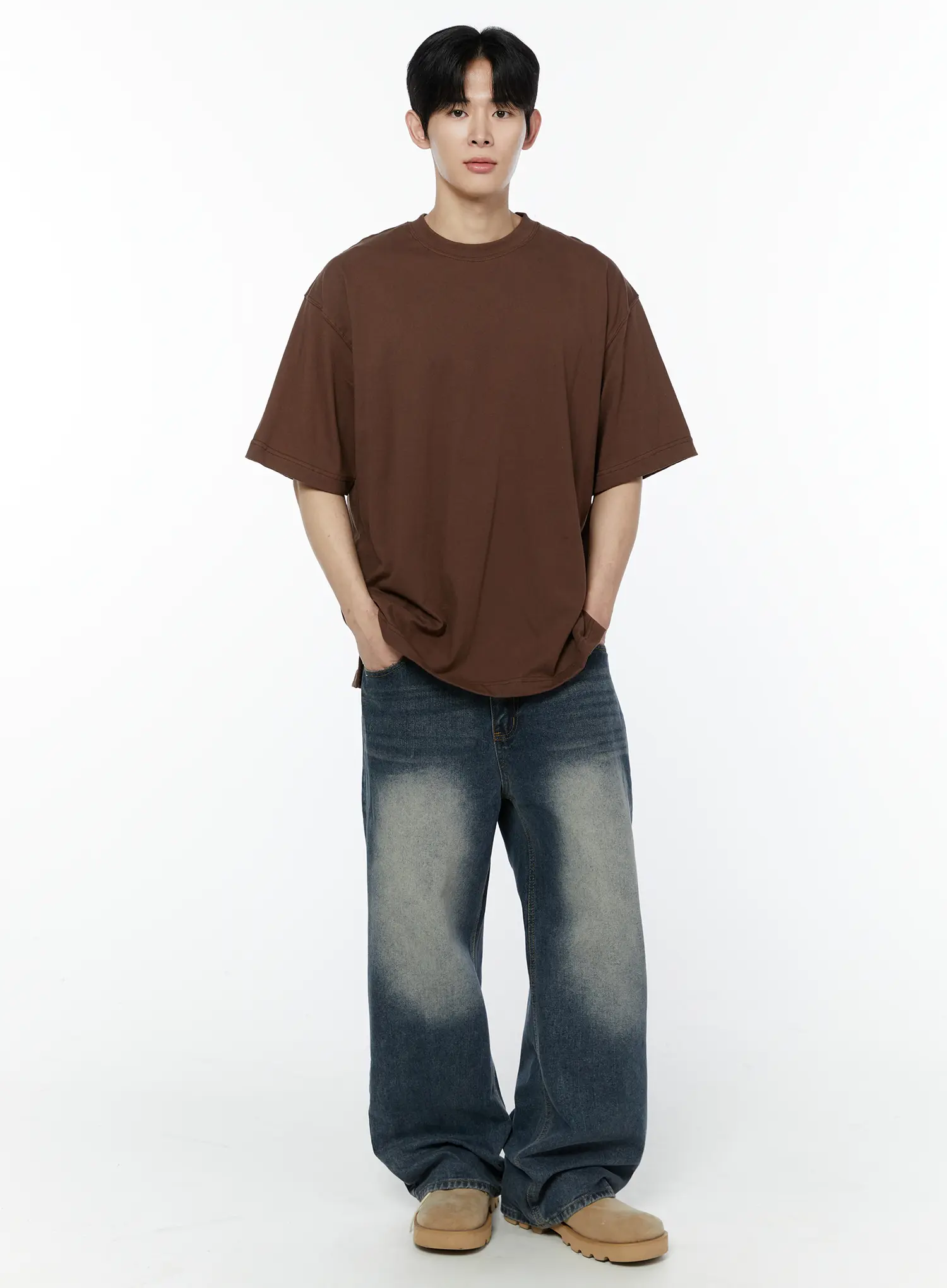 Men's Side Slit T-Shirt (Brown) IY505 - Image 5