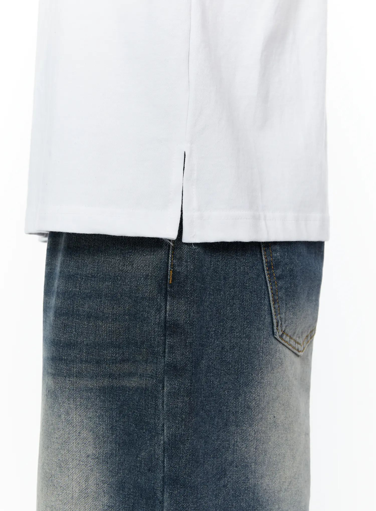 Men's Side Slit T-Shirt (White) IY505 - Image 2