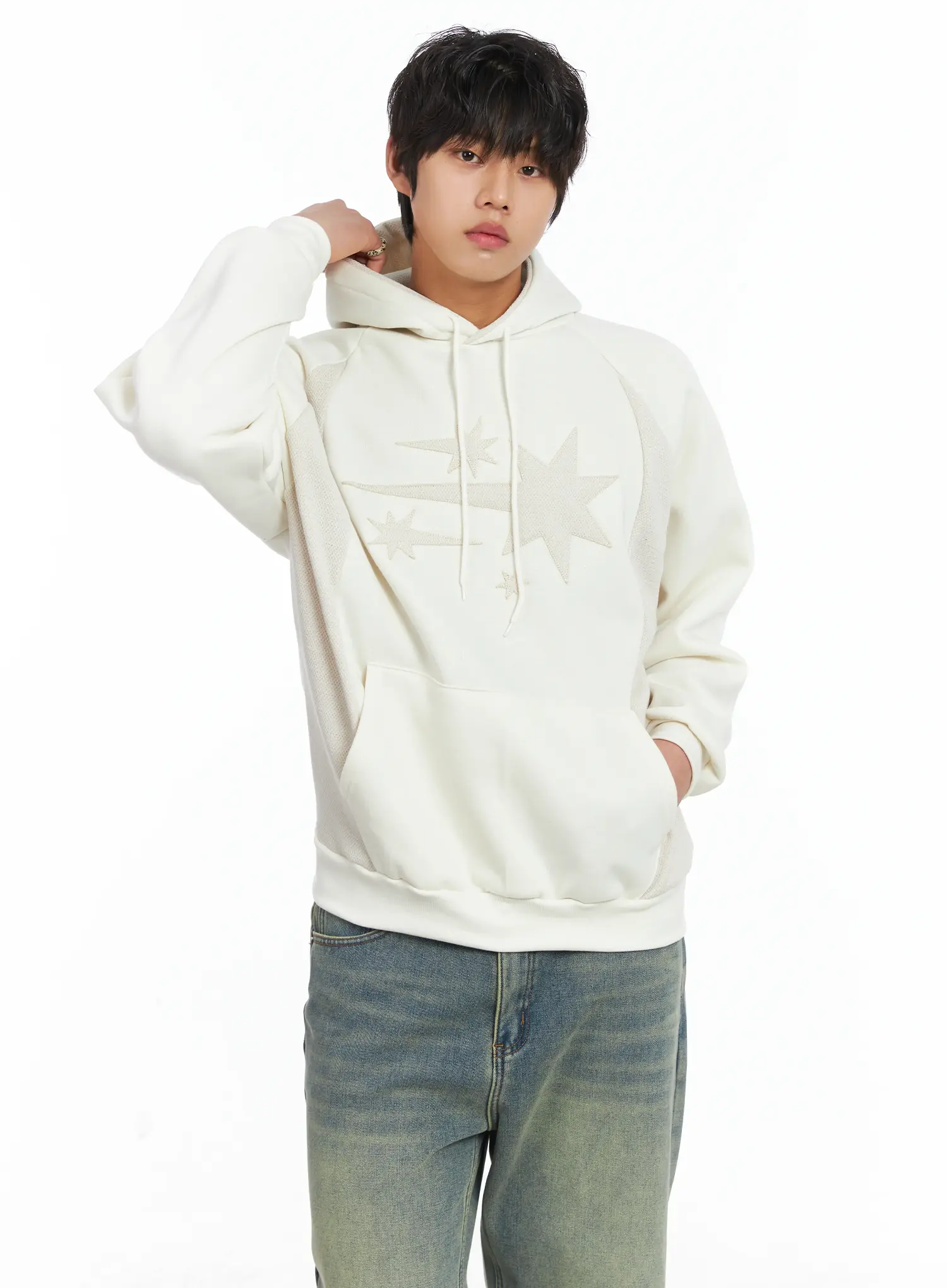 Men's Simple Camo Detail Fleece Hoodie IJ512