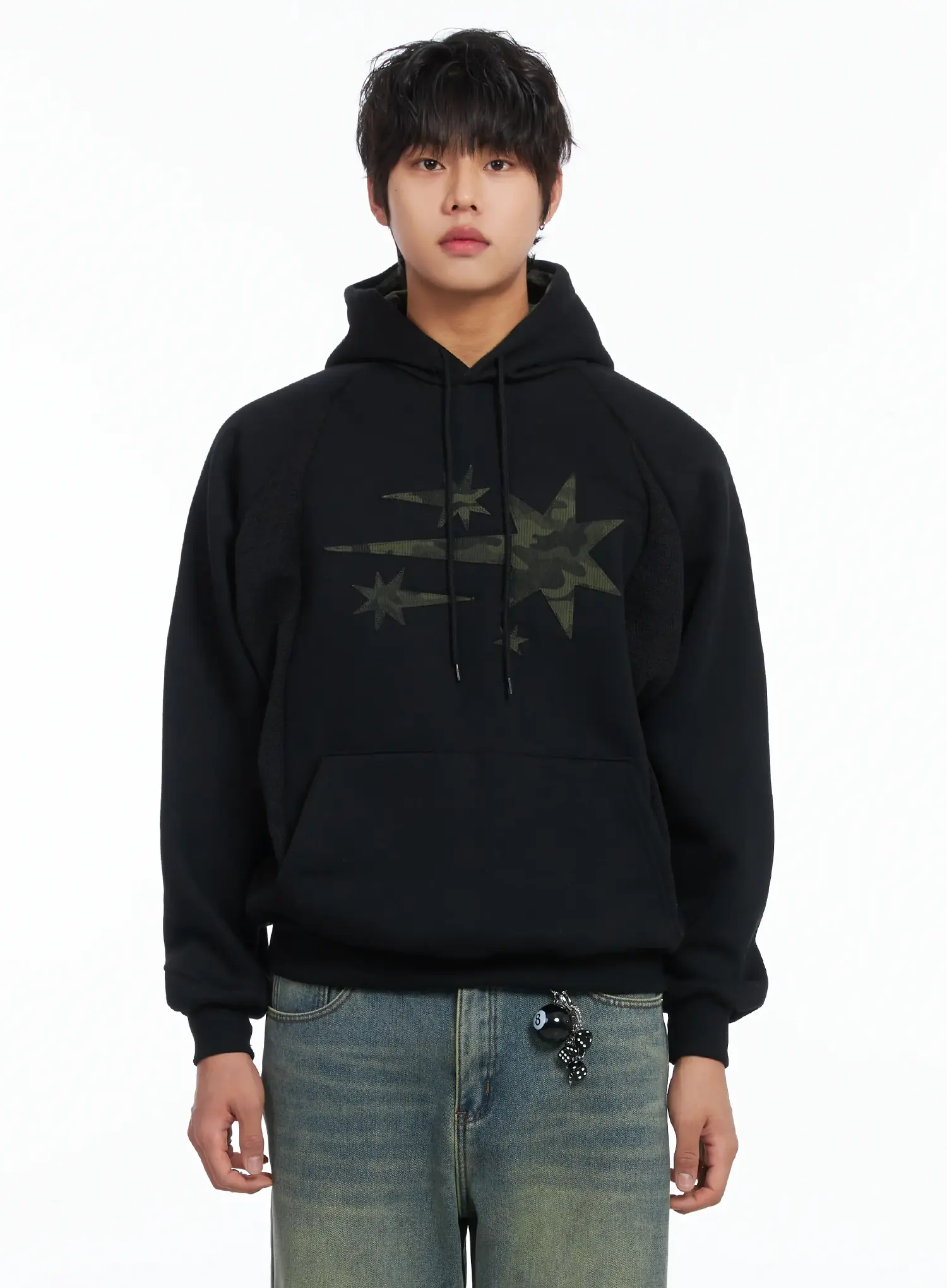 Men's Simple Camo Detail Fleece Hoodie IJ512 - Image 10