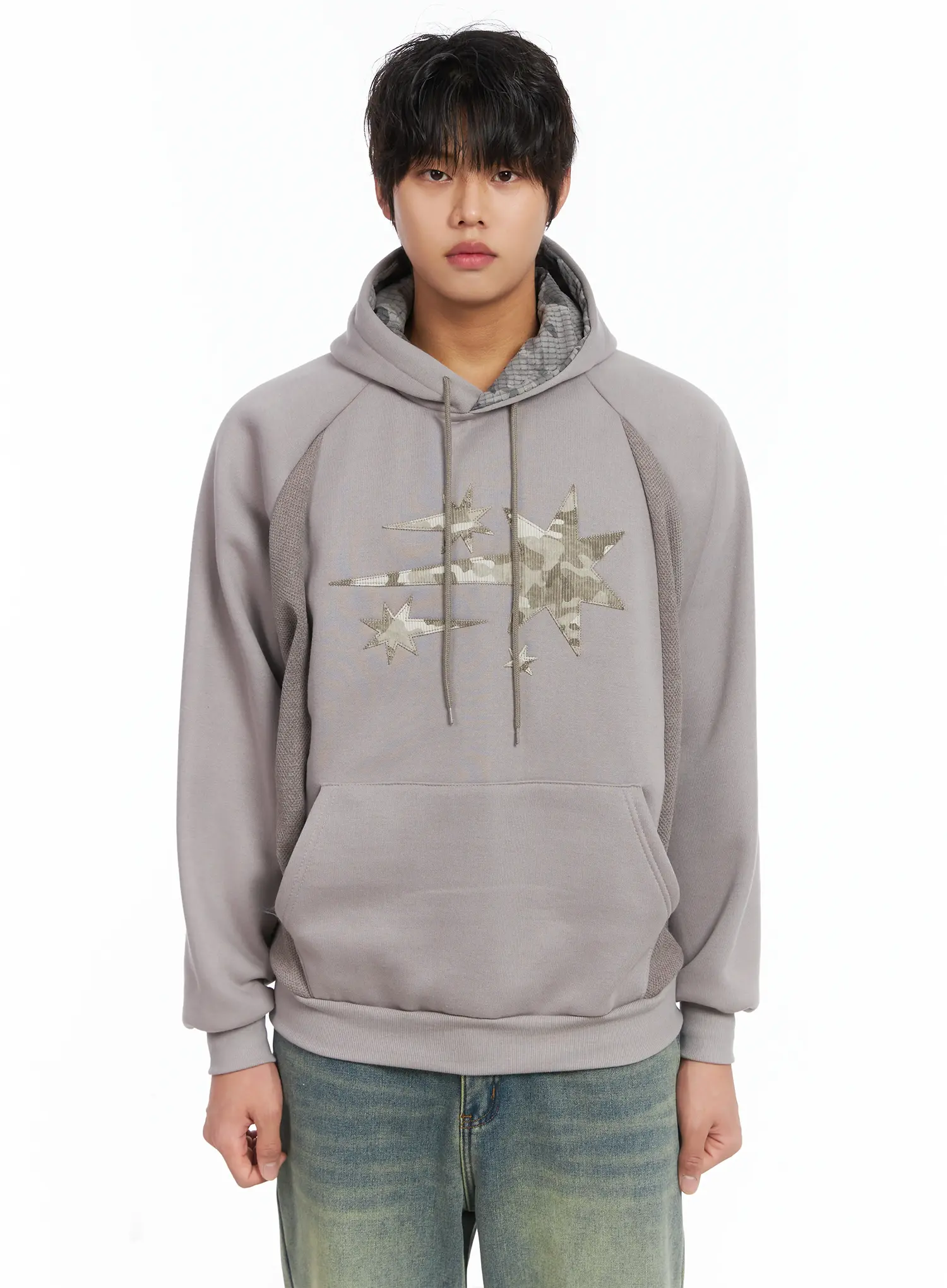 Men's Simple Camo Detail Fleece Hoodie IJ512 - Image 12