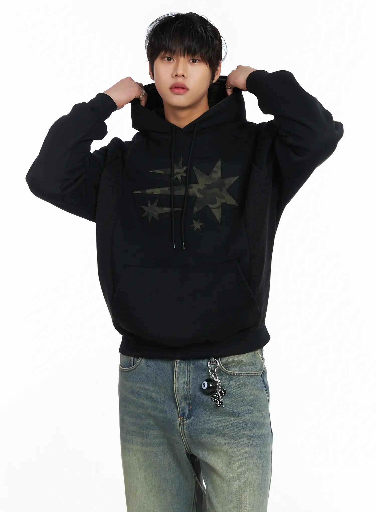 Men's Simple Camo Detail Fleece Hoodie IJ512 - Image 2