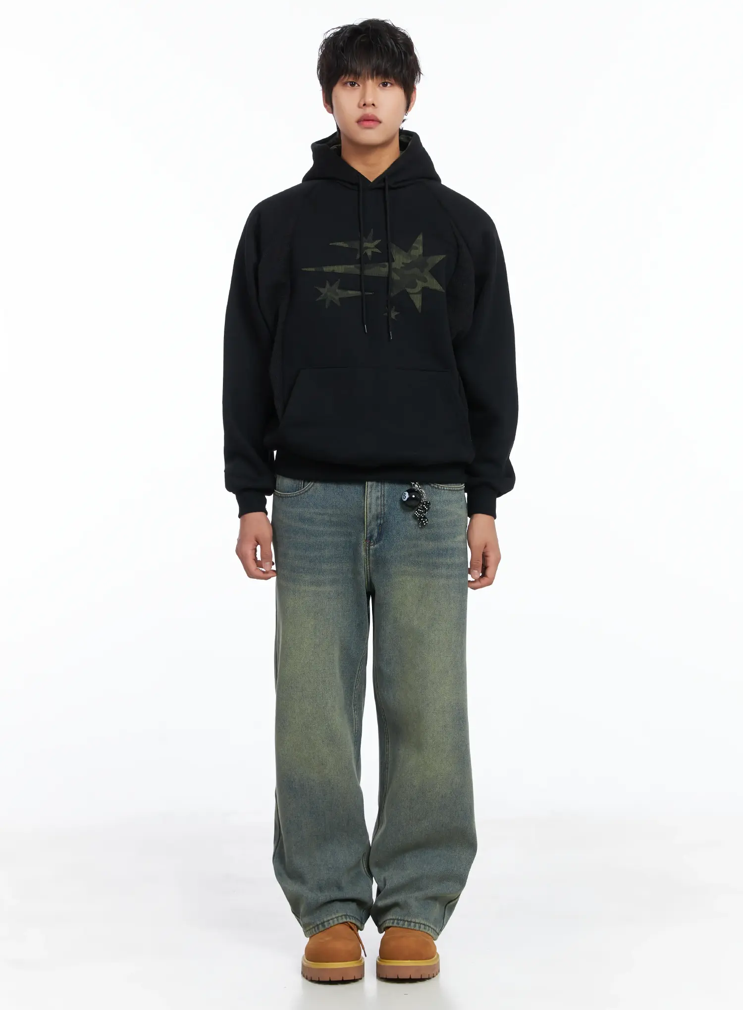 Men's Simple Camo Detail Fleece Hoodie IJ512 - Image 3