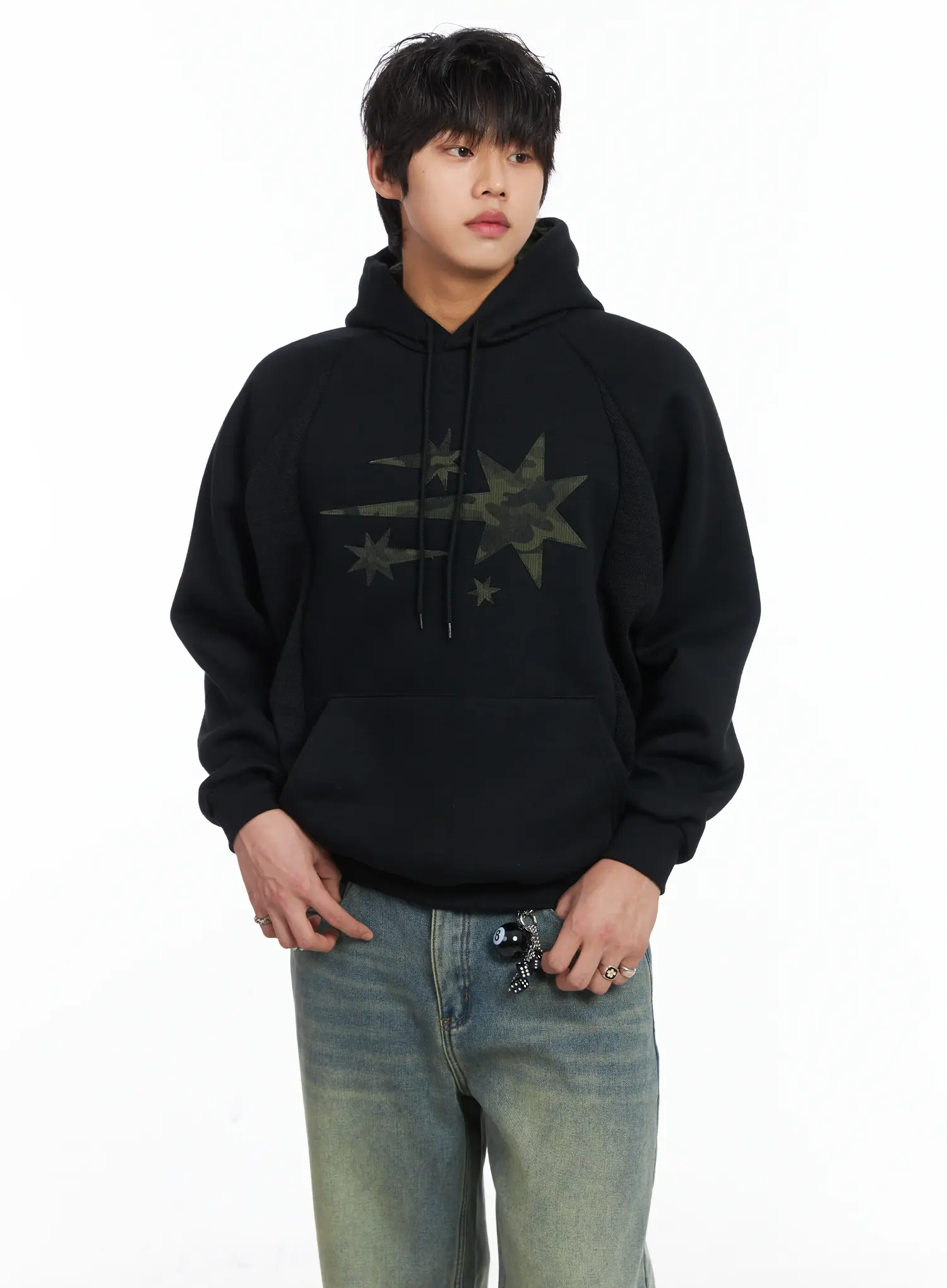 Men's Simple Camo Detail Fleece Hoodie IJ512 - Image 6